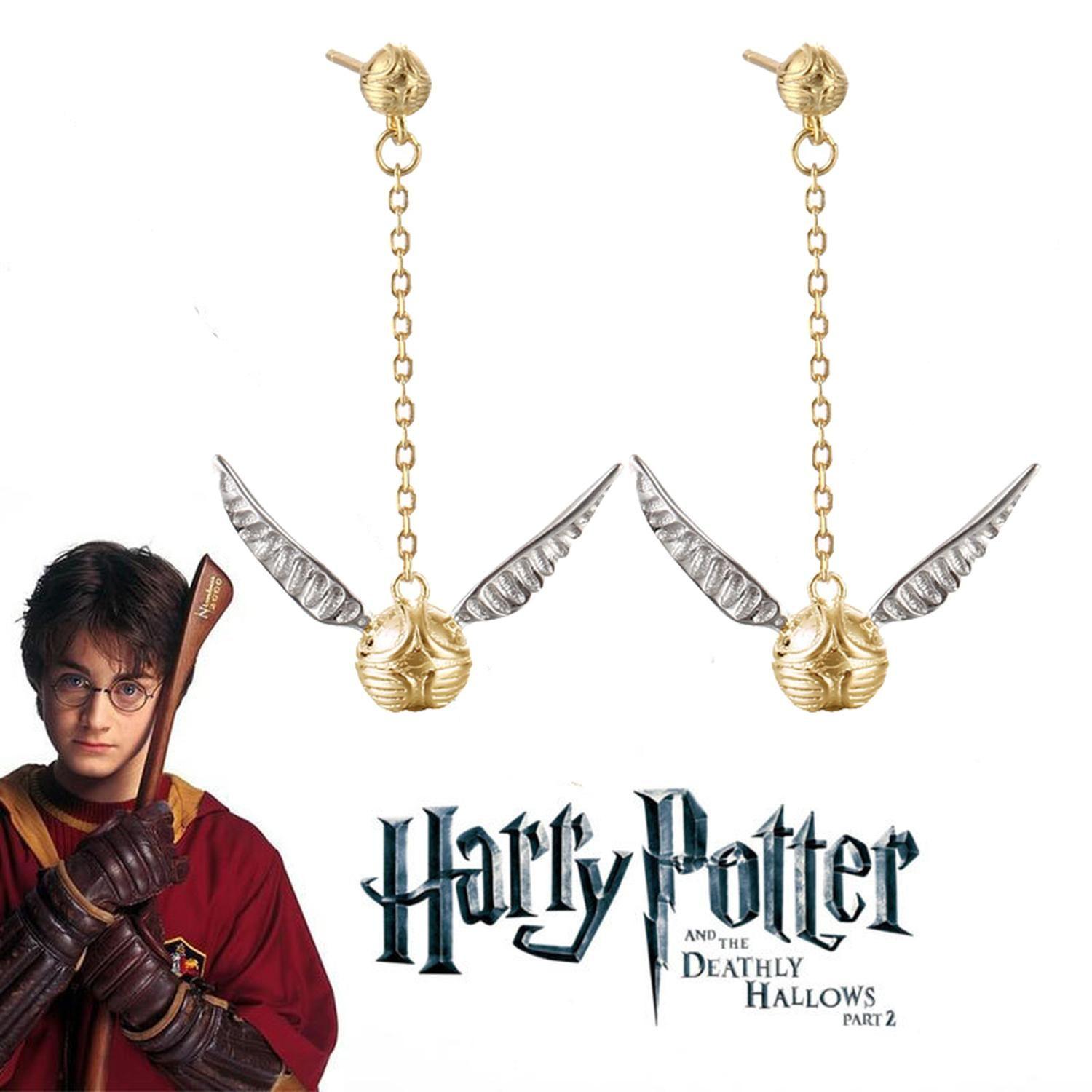 Aros Plata 925 Snitch Dorado Harry Potter Quidditch Unisex-1