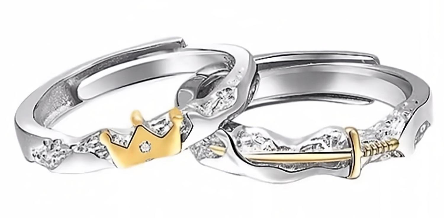 Anillos Alianzas Plata 925 Parejas Caballero Princesa Oro-0