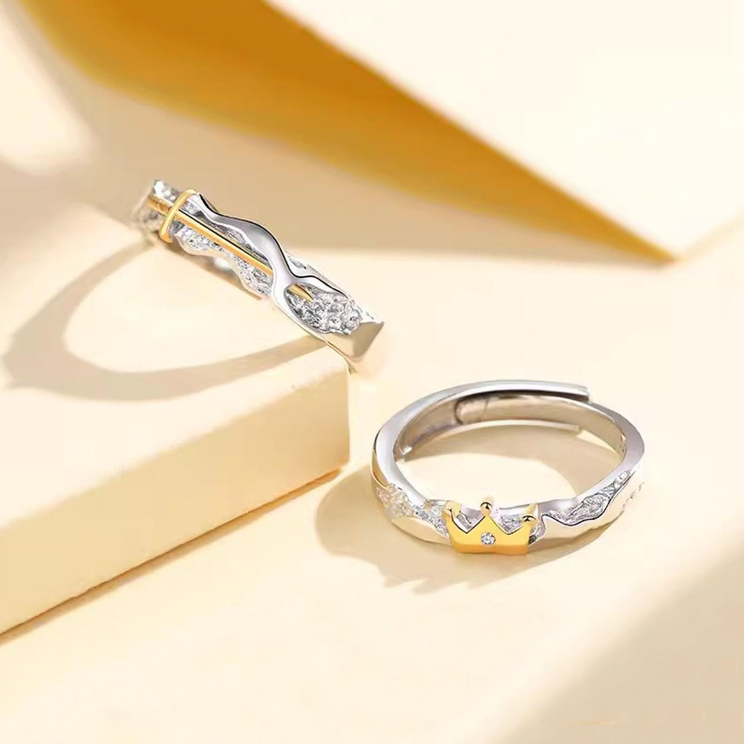 Anillos Alianzas Plata 925 Parejas Caballero Princesa Oro-2