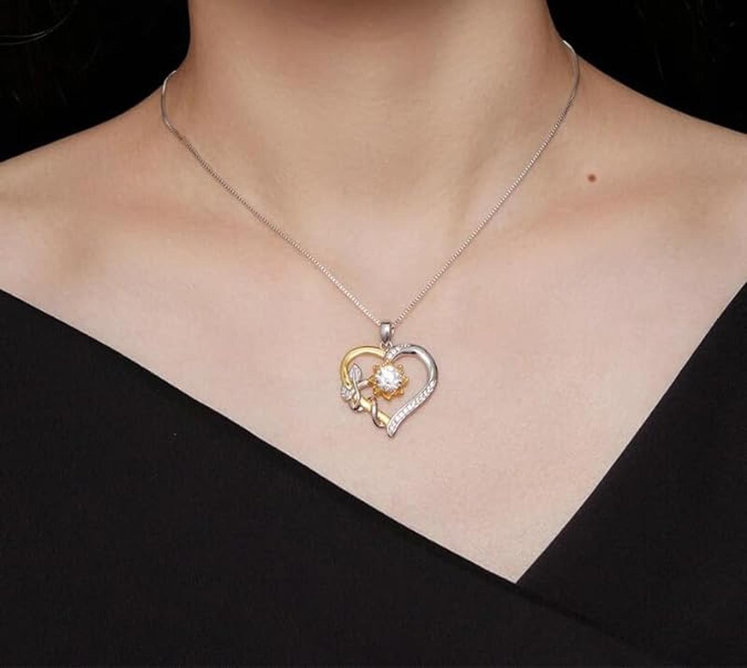 Collar Plata Fina 925 Corazon Girasol Moissanita Baño Oro-4