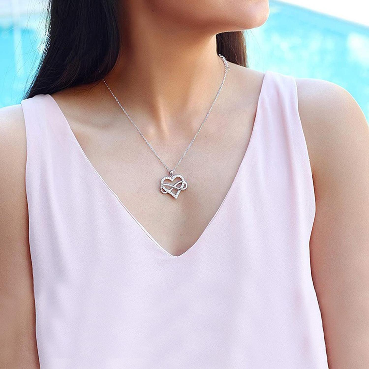 Collar Mujer Cadena Plata 925 Colgante Corazón Amor Infinito Color Plateado-2