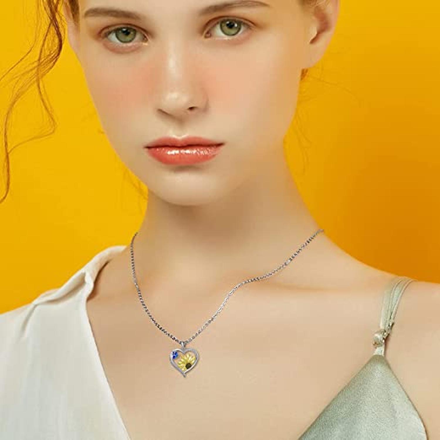 Collar Girasol Plata Ley 925 con Mariposa Azul Joyas Mujer-2