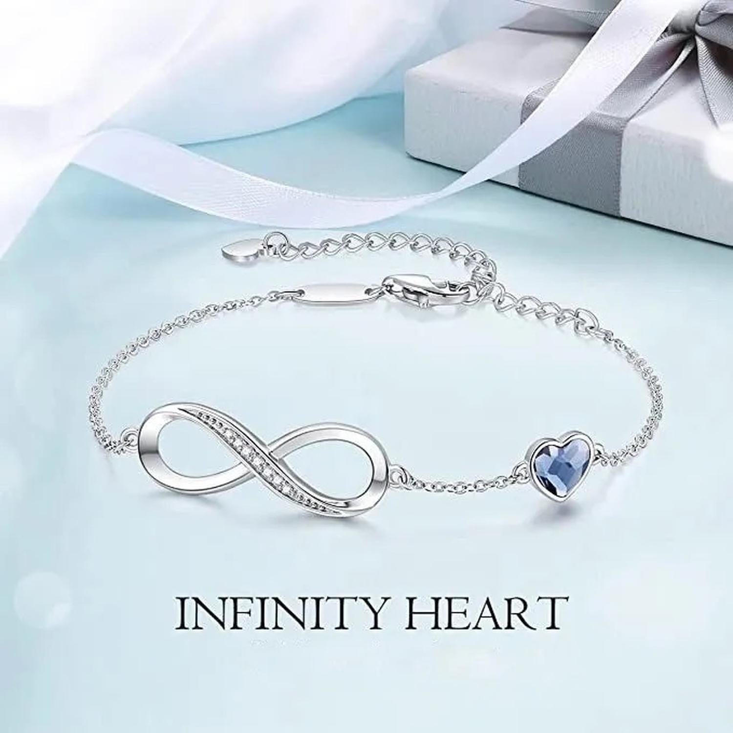 Pulsera Plata Fina 925 Infinito Corazon Cristales Austriacos-3