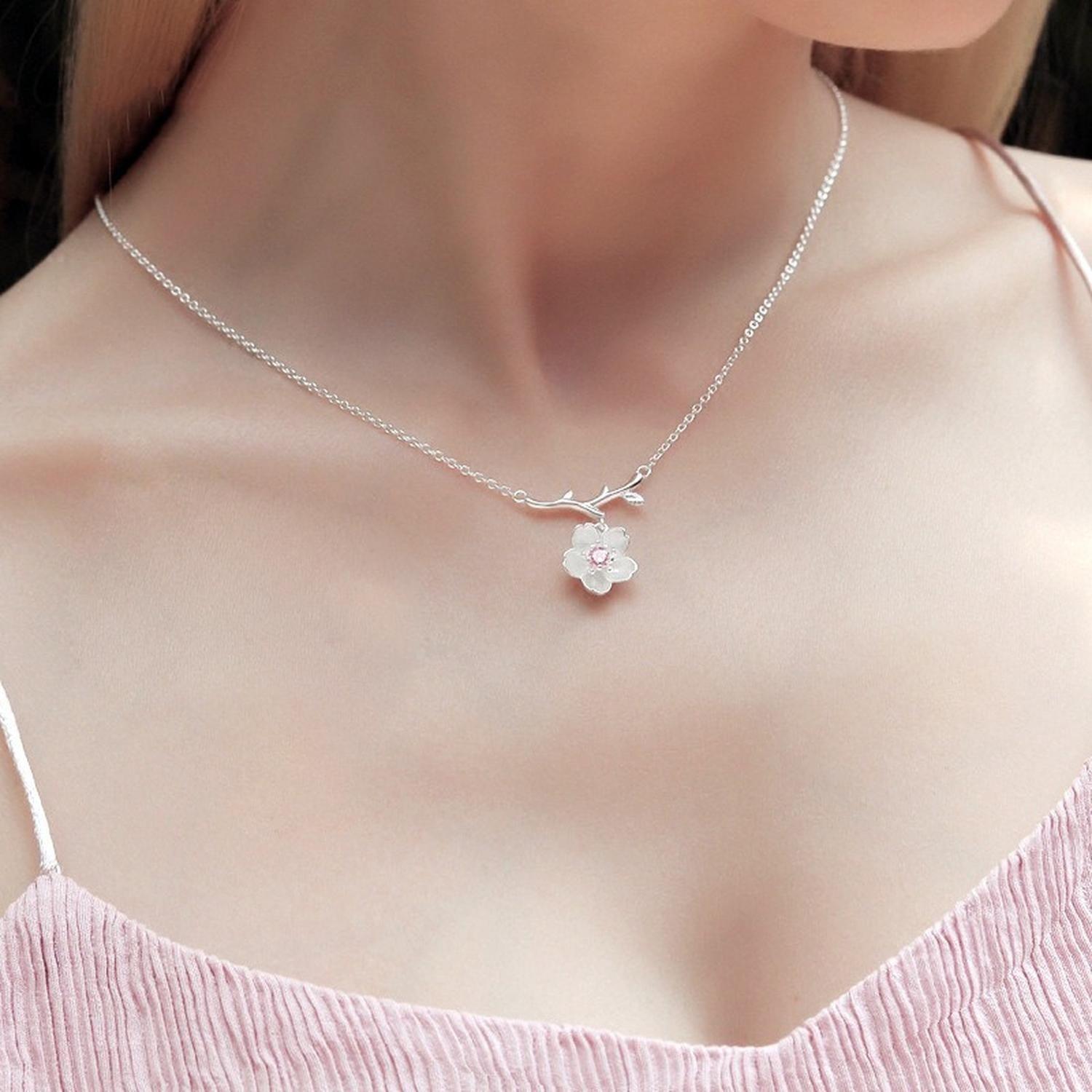 Collar Plata 925 Flores Sakura Cerezo Ciruelo Joyas Mujer-2