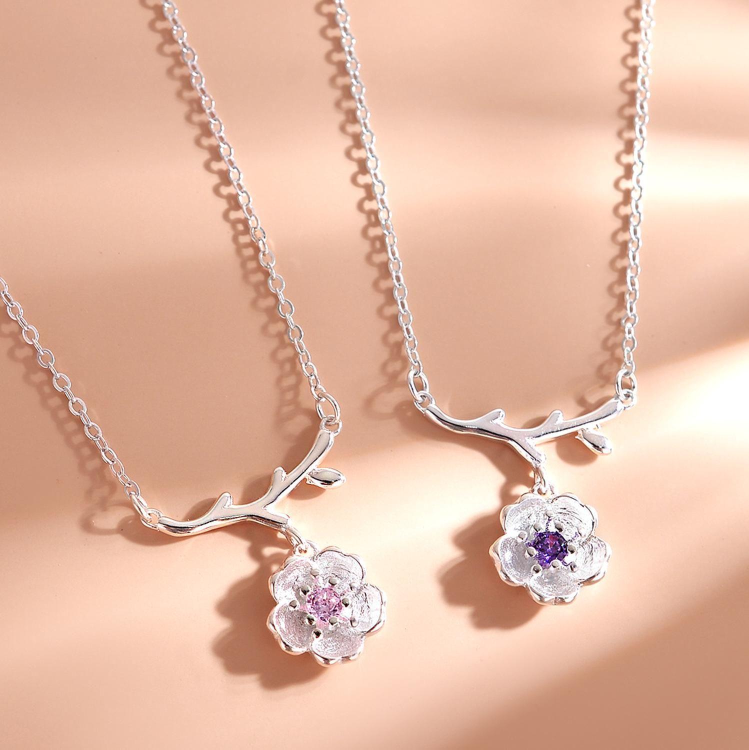 Collar Plata 925 Flores Sakura Cerezo Ciruelo Joyas Mujer-5