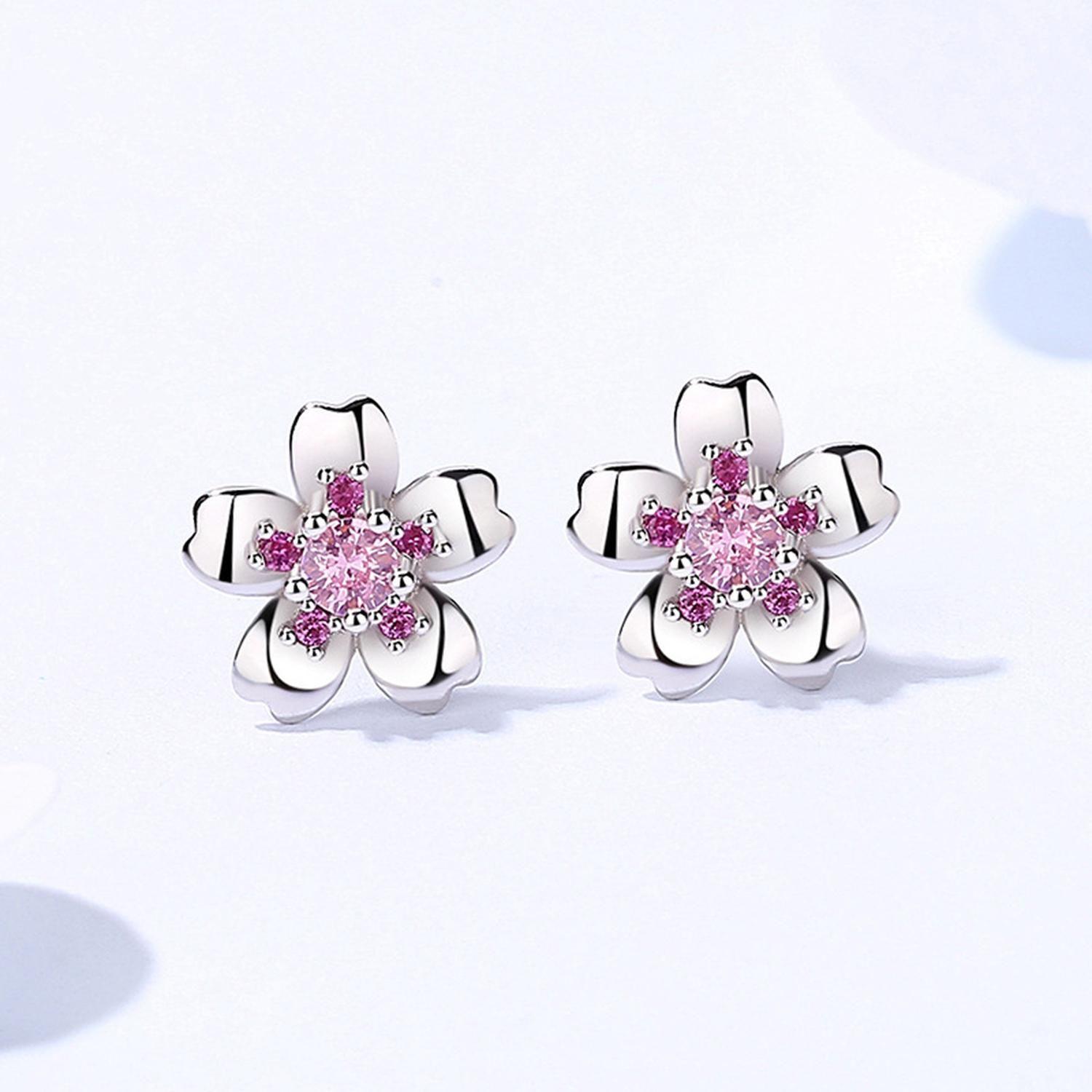 Aros Plata 925 Pendiente Flor de Cerezo Mujer Regalo Joyas-4