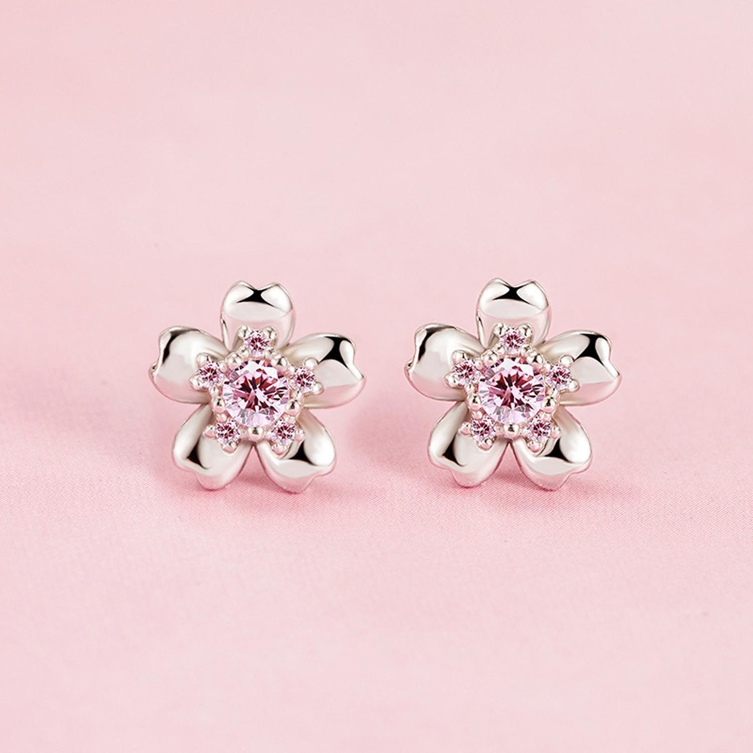 Aros Plata 925 Pendiente Flor de Cerezo Mujer Regalo Joyas-5