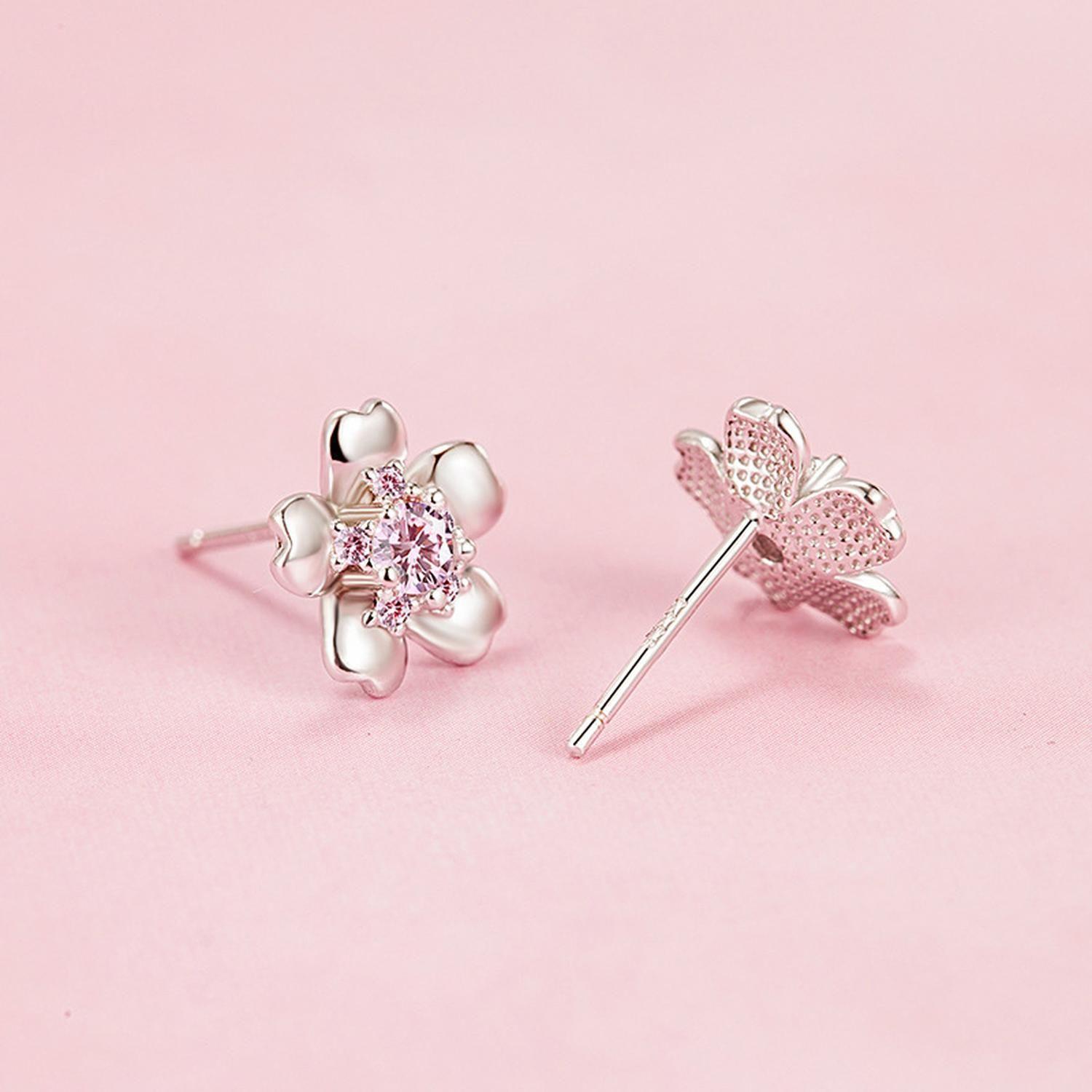 Aros Plata 925 Pendiente Flor de Cerezo Mujer Regalo Joyas-6
