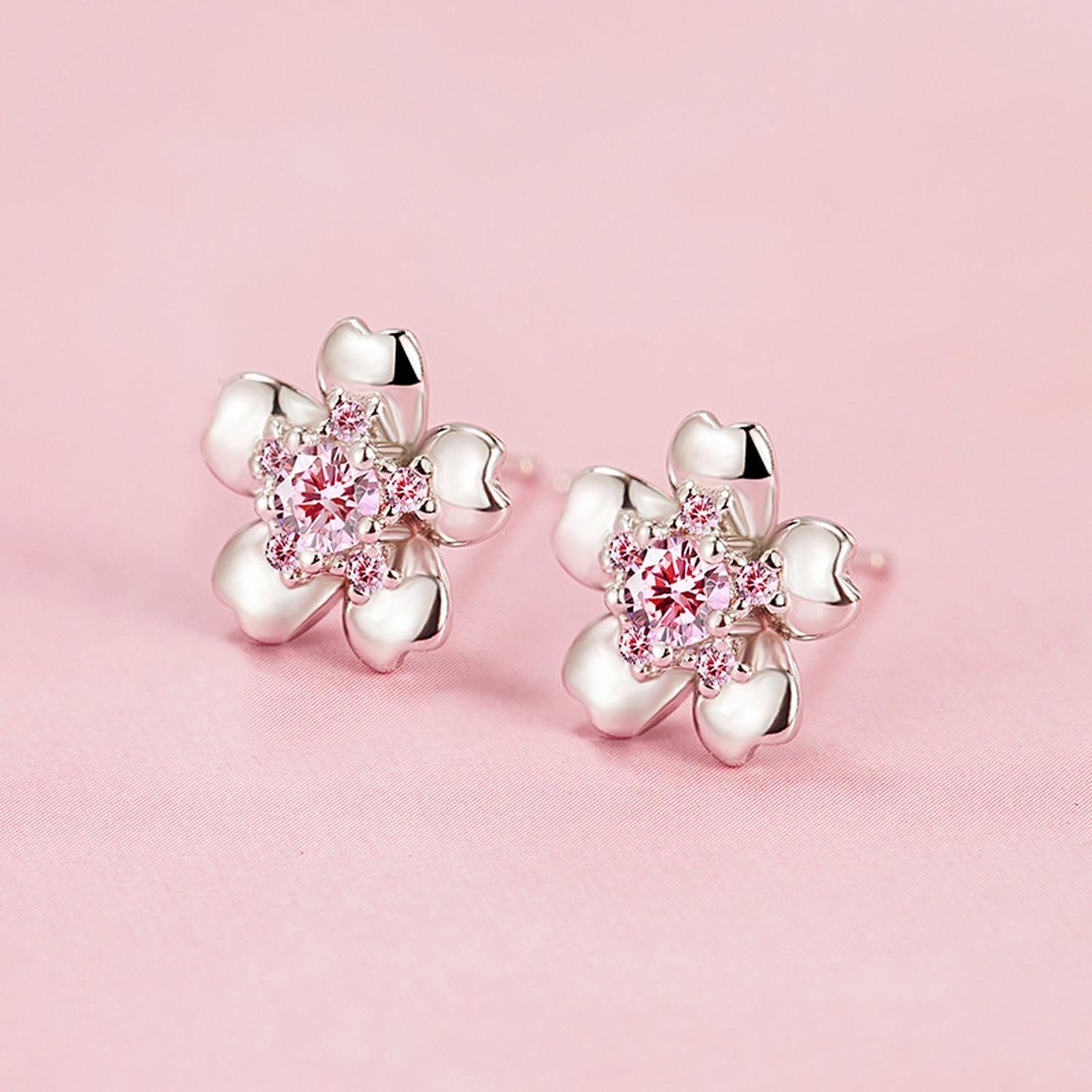Aros Plata 925 Pendiente Flor de Cerezo Mujer Regalo Joyas-7