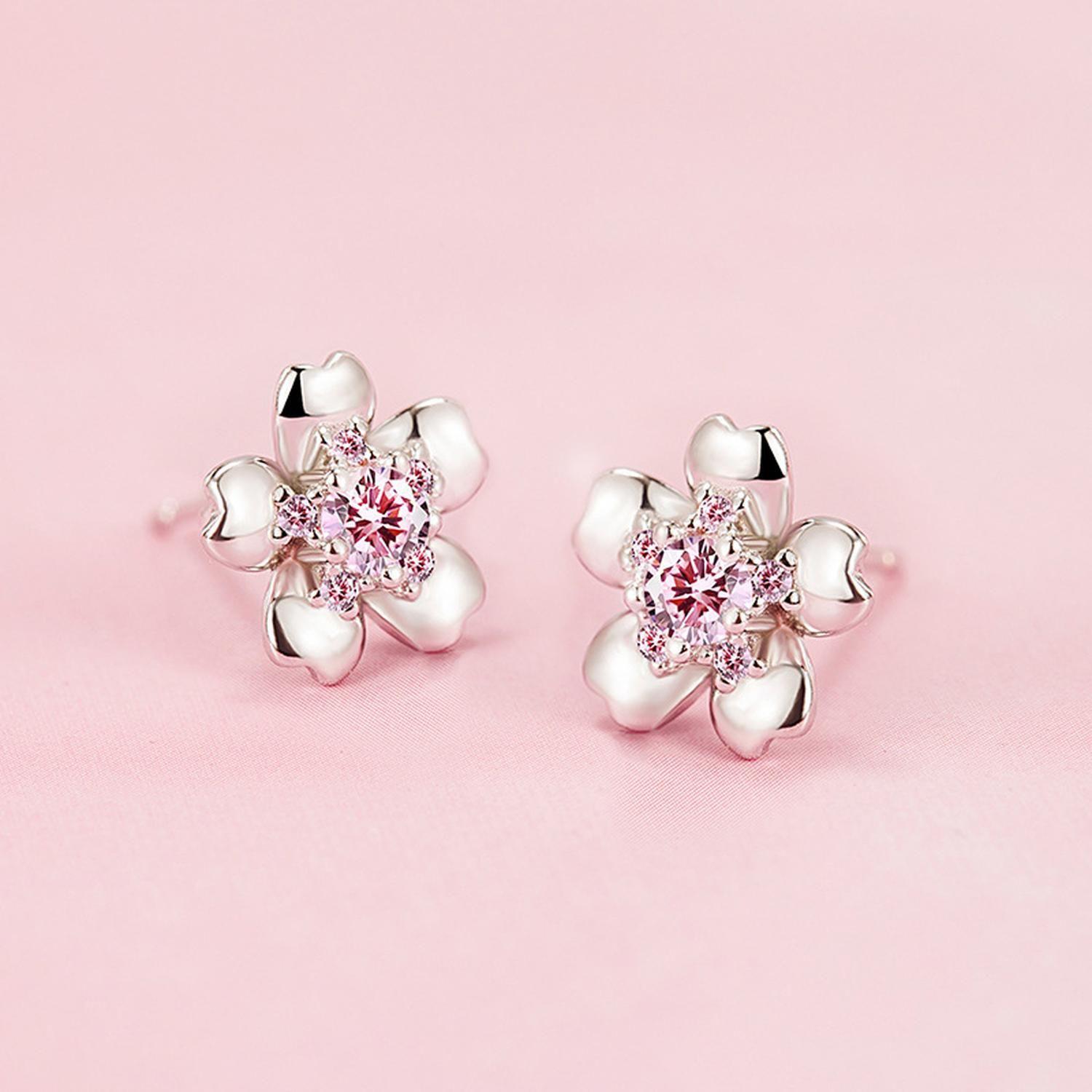 Aros Plata 925 Pendiente Flor de Cerezo Mujer Regalo Joyas-8