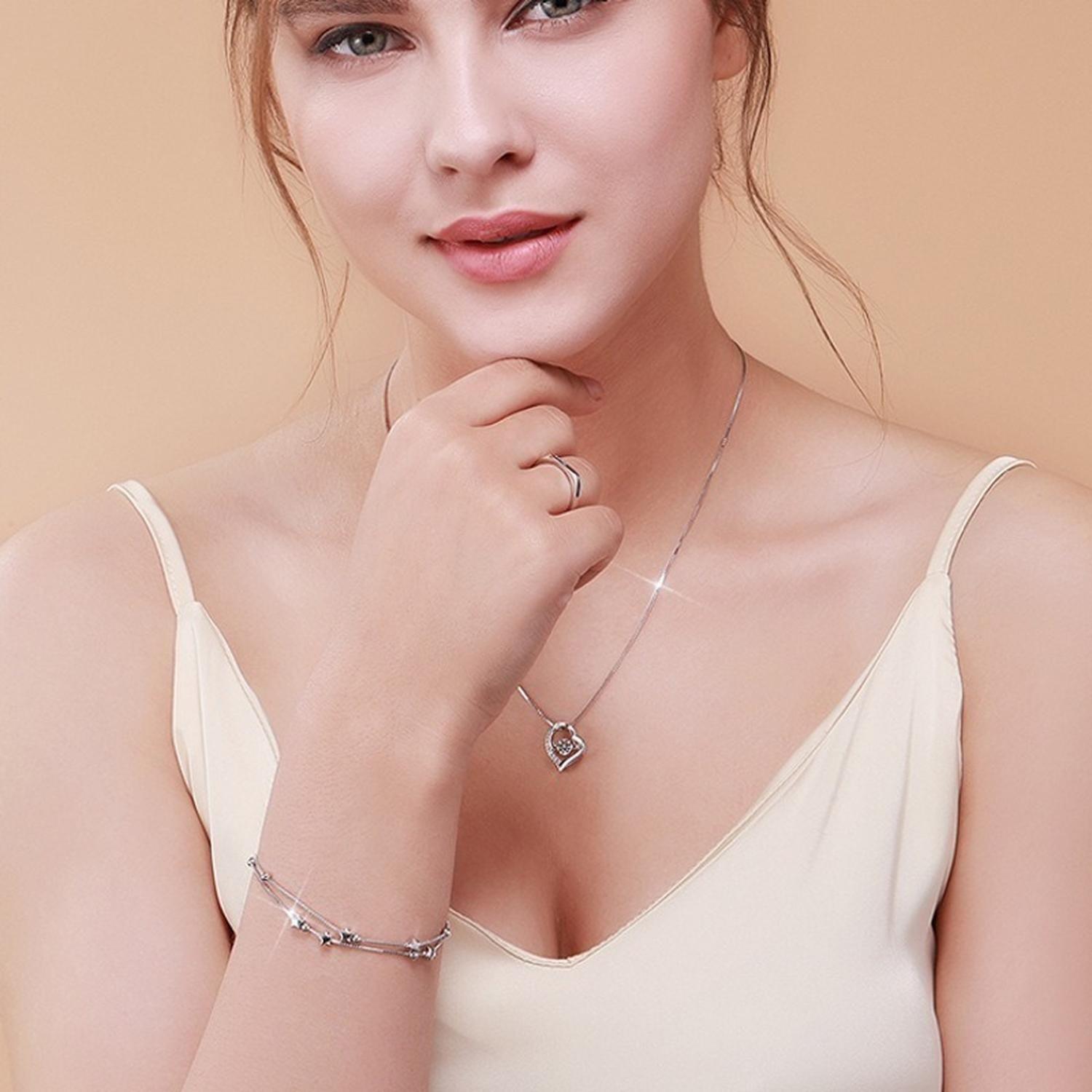 Pulsera Plata Fina 925 Elegante Cuentas De Estrellas Regalo-9