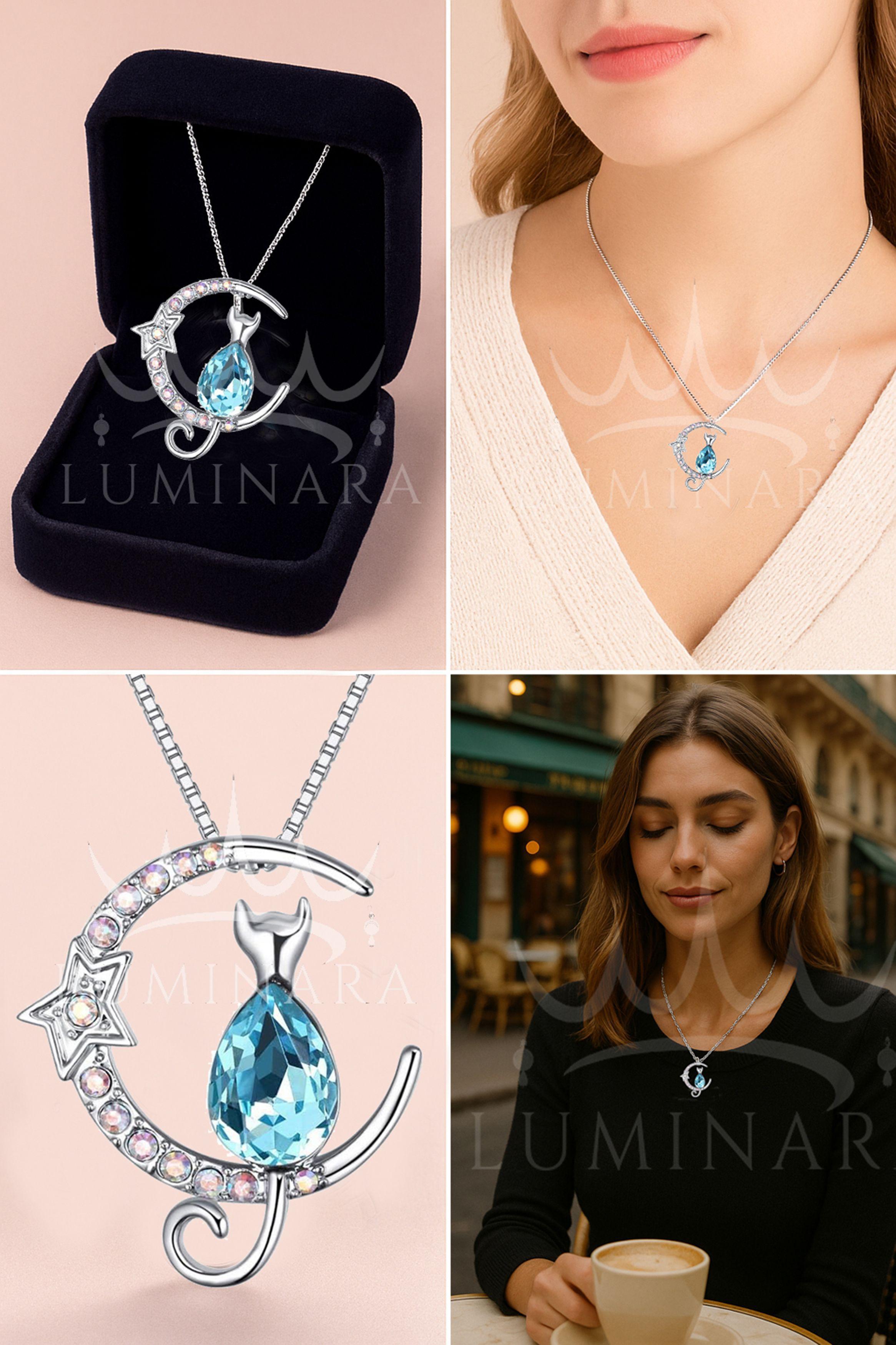 Collar Gatito Luna Swarovski Plata 925 Regalo Mujer Gato-2