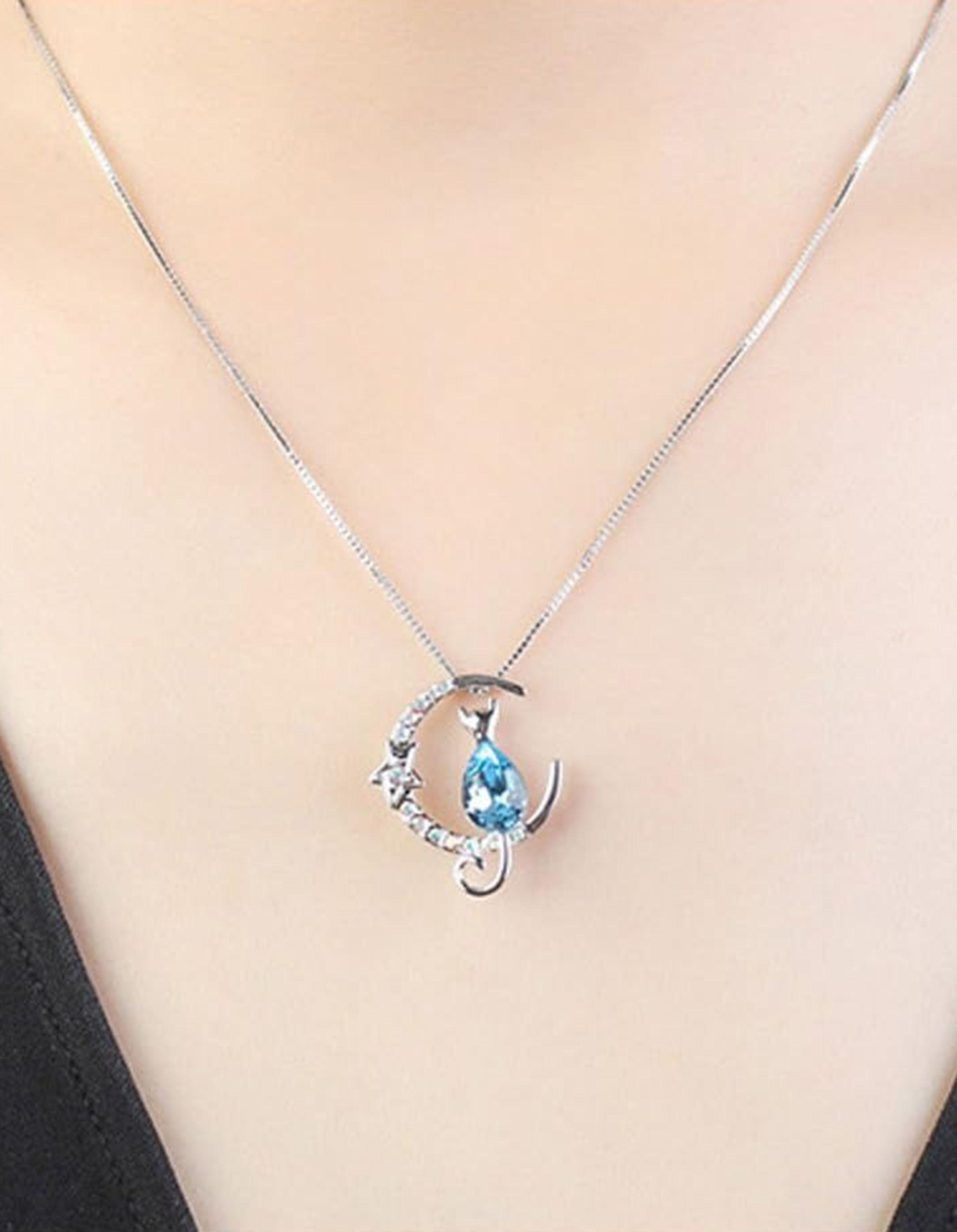 Collar Gatito Luna Swarovski Plata 925 Regalo Mujer Gato-3