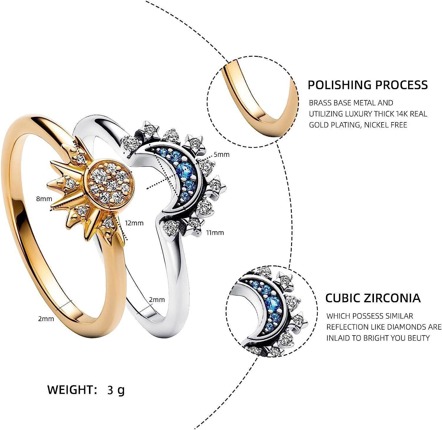 Anillo Parejas Compromiso Sol y Luna Ilusiones Ajustable Par-5