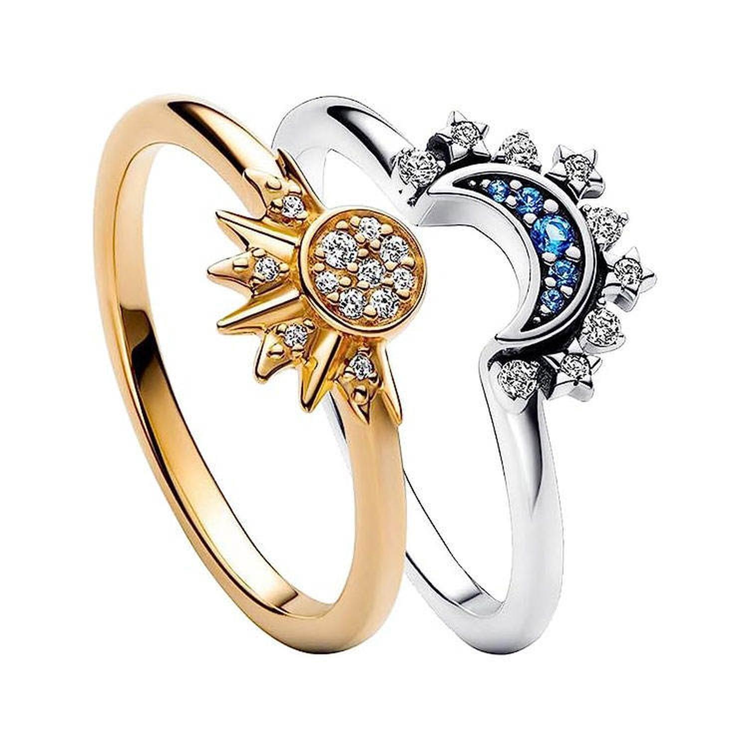 Anillo Parejas Compromiso Sol y Luna Ilusiones Ajustable Par-7