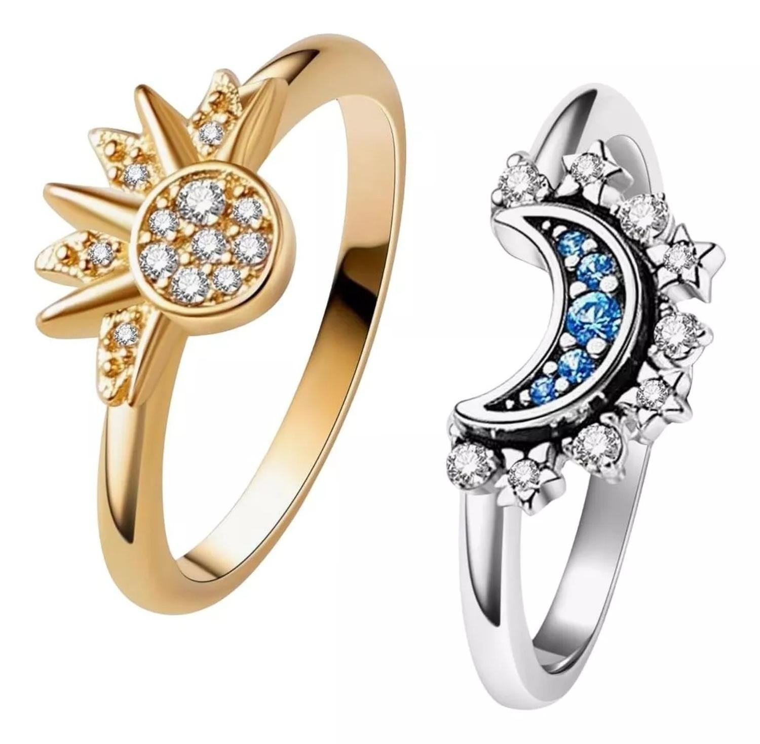 Anillo Parejas Compromiso Sol y Luna Ilusiones Ajustable Par-8
