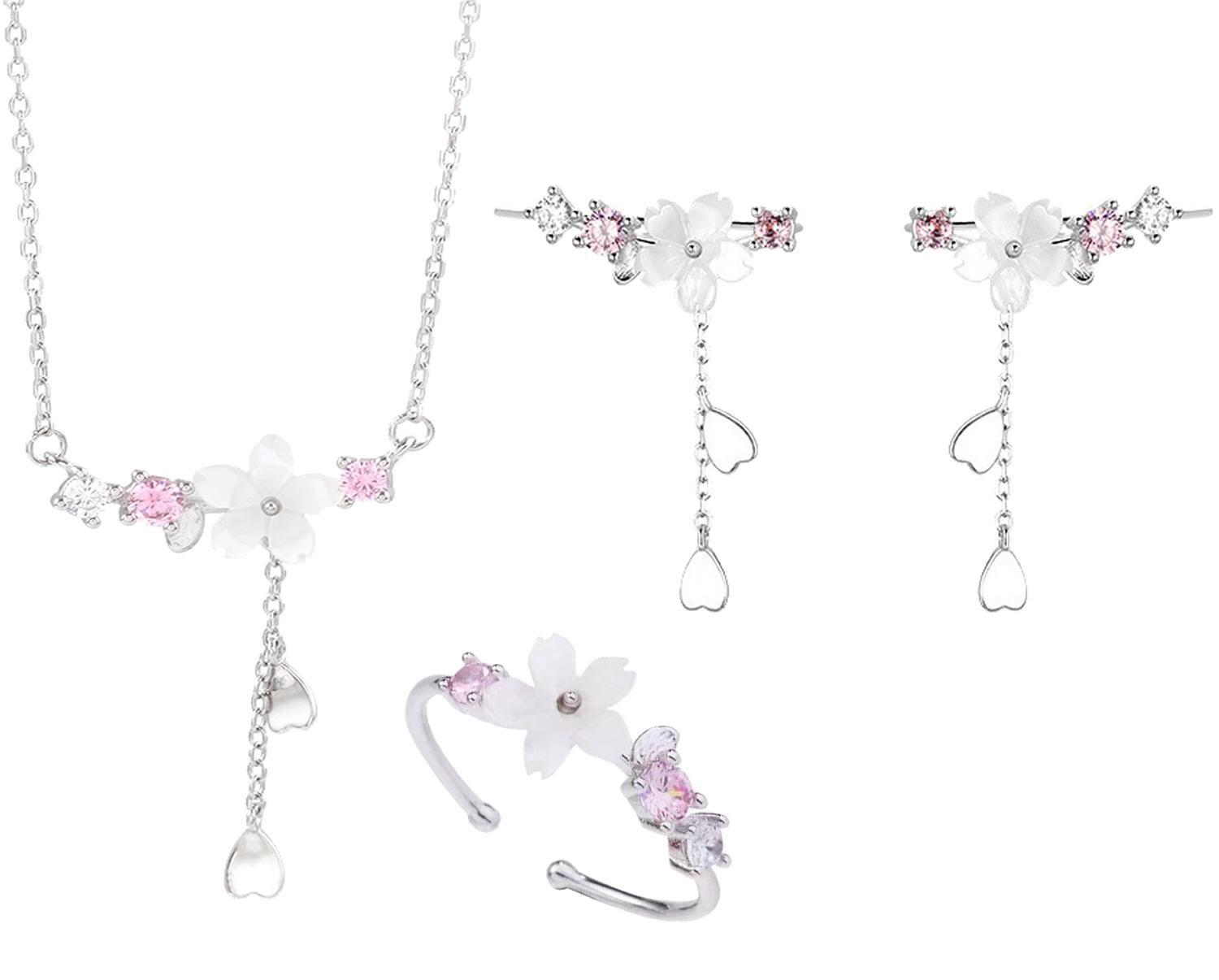 Conjunto Set Plata 925 Flor Cerezo Cherry Blossom Joya Amor-0