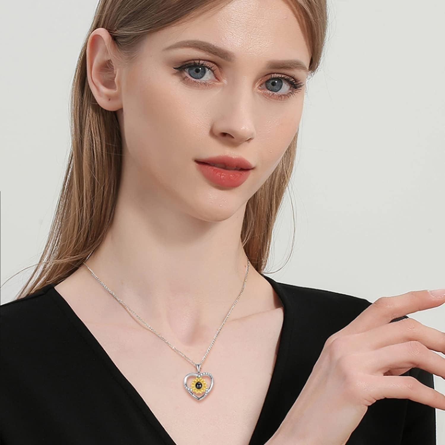 Collar Girasol Te Amo En 100 Idiomas Para Mujer Novia Pareja-3