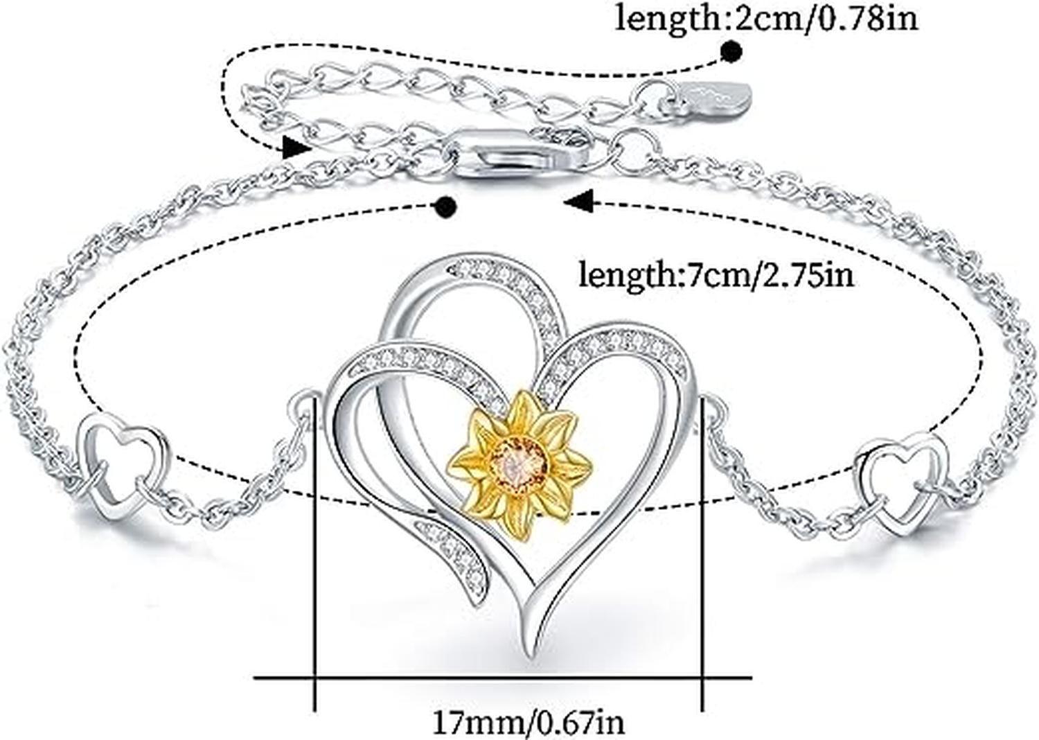 Pulsera Brazalete Plata 925 Girasol Doble Corazon Mujer-3