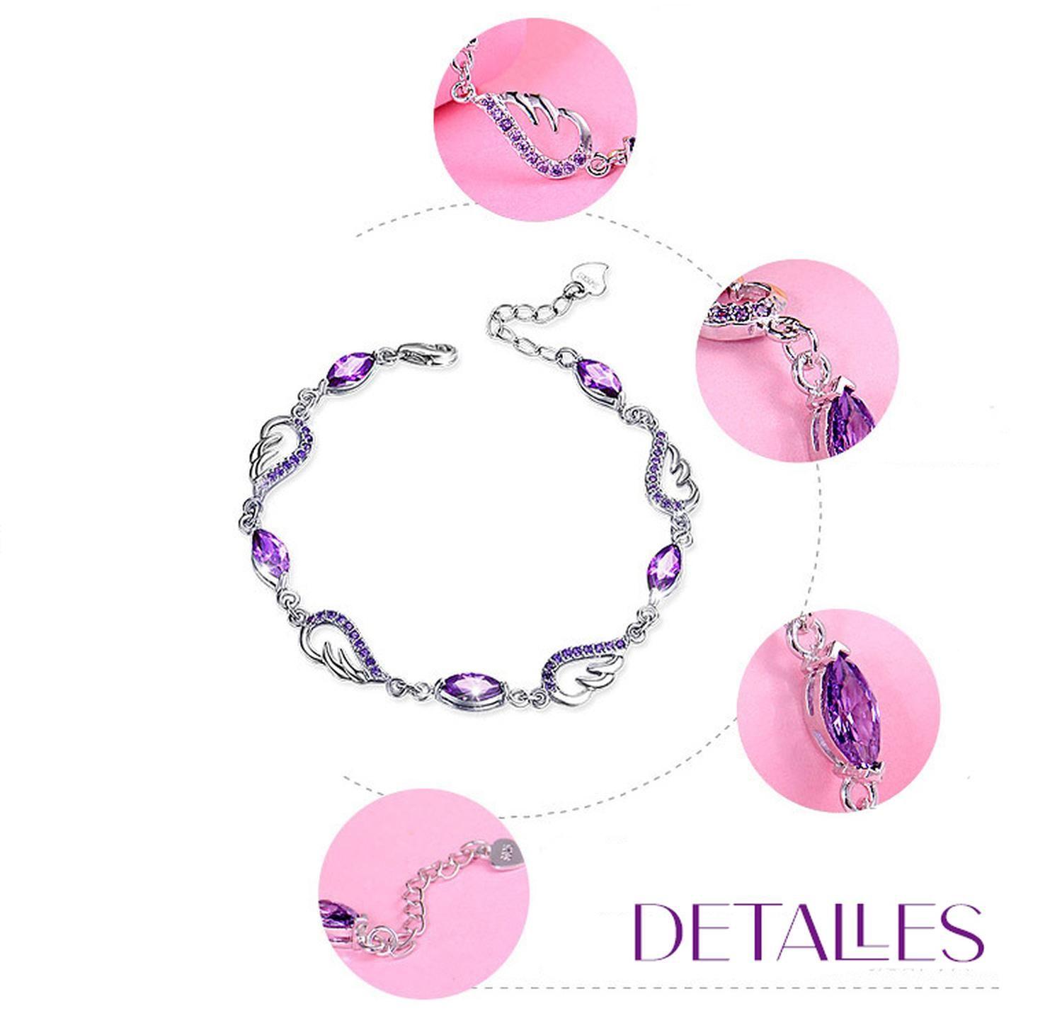 Pulsera Plata 925 Dije Alas de Angel Piedra Amatista Joyas-4