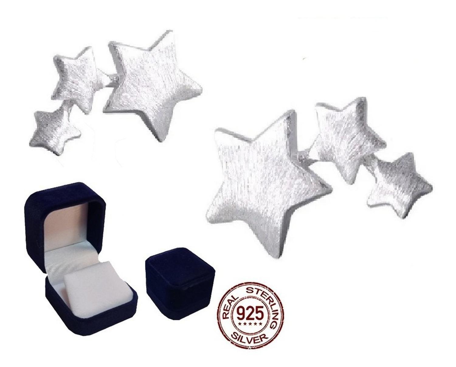 Pendientes Aros Plata 925 Trío Estrellas Antialérgicos Mujer-1