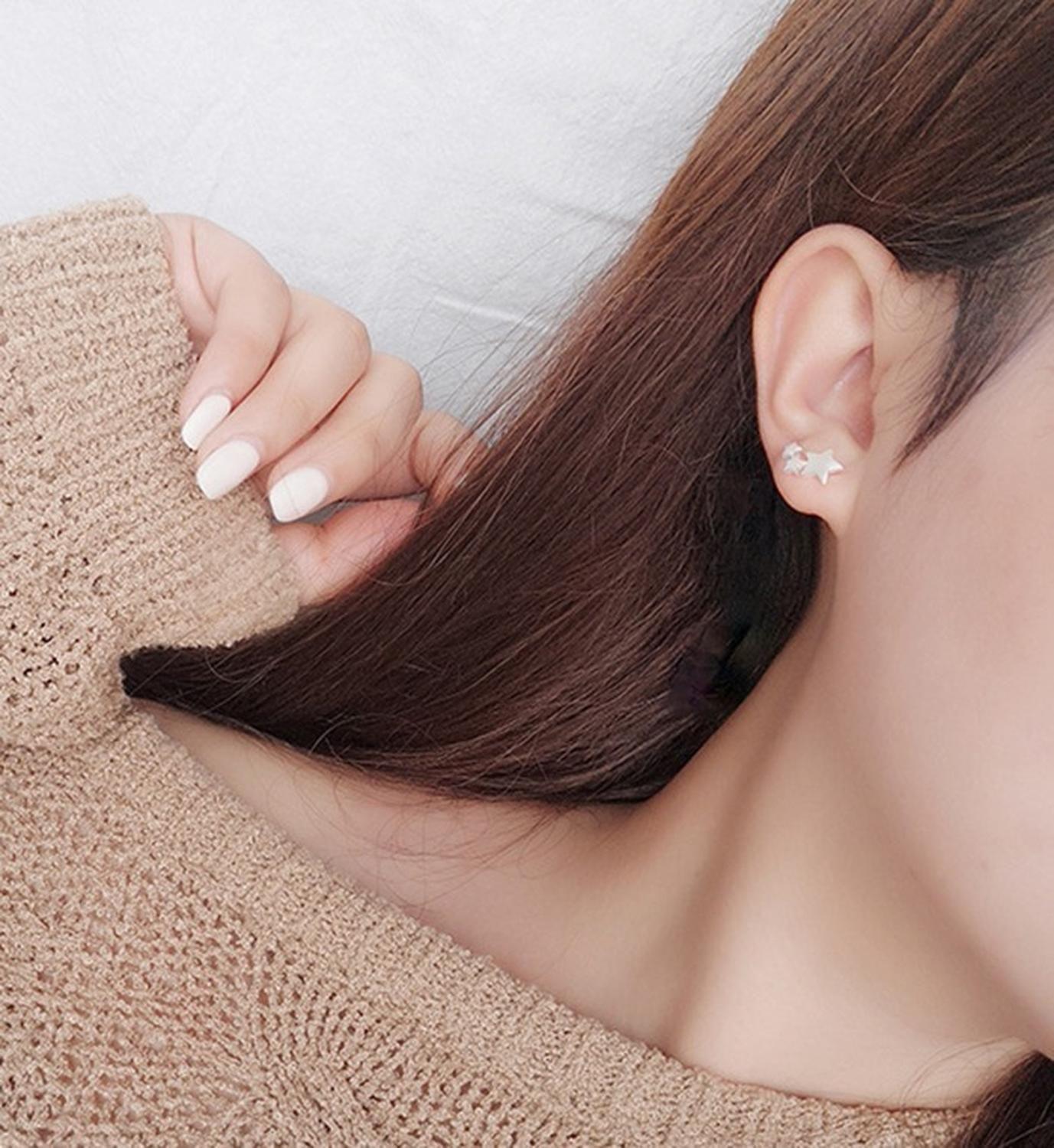 Pendientes Aros Plata 925 Trío Estrellas Antialérgicos Mujer-2