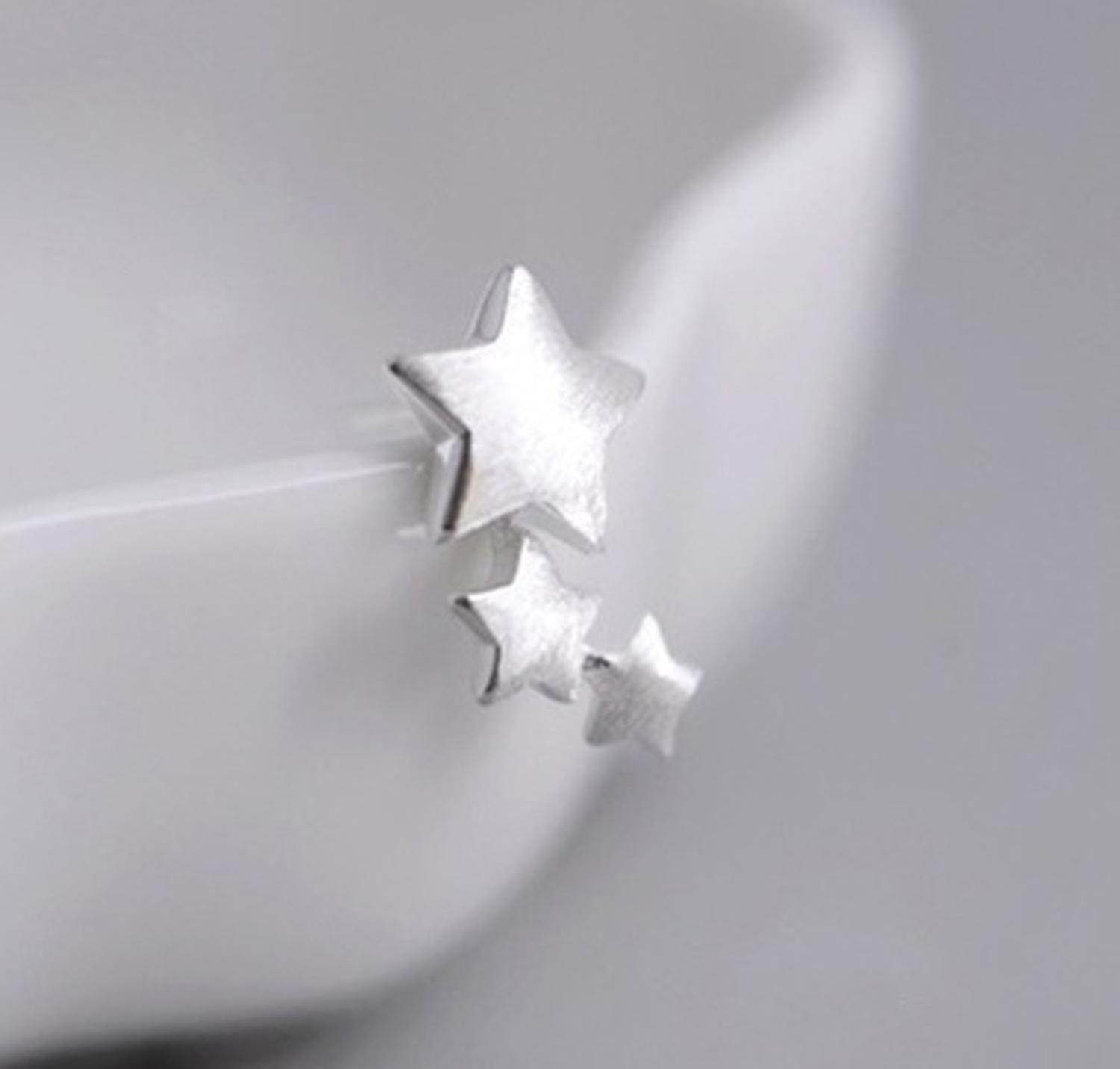 Pendientes Aros Plata 925 Trío Estrellas Antialérgicos Mujer-7