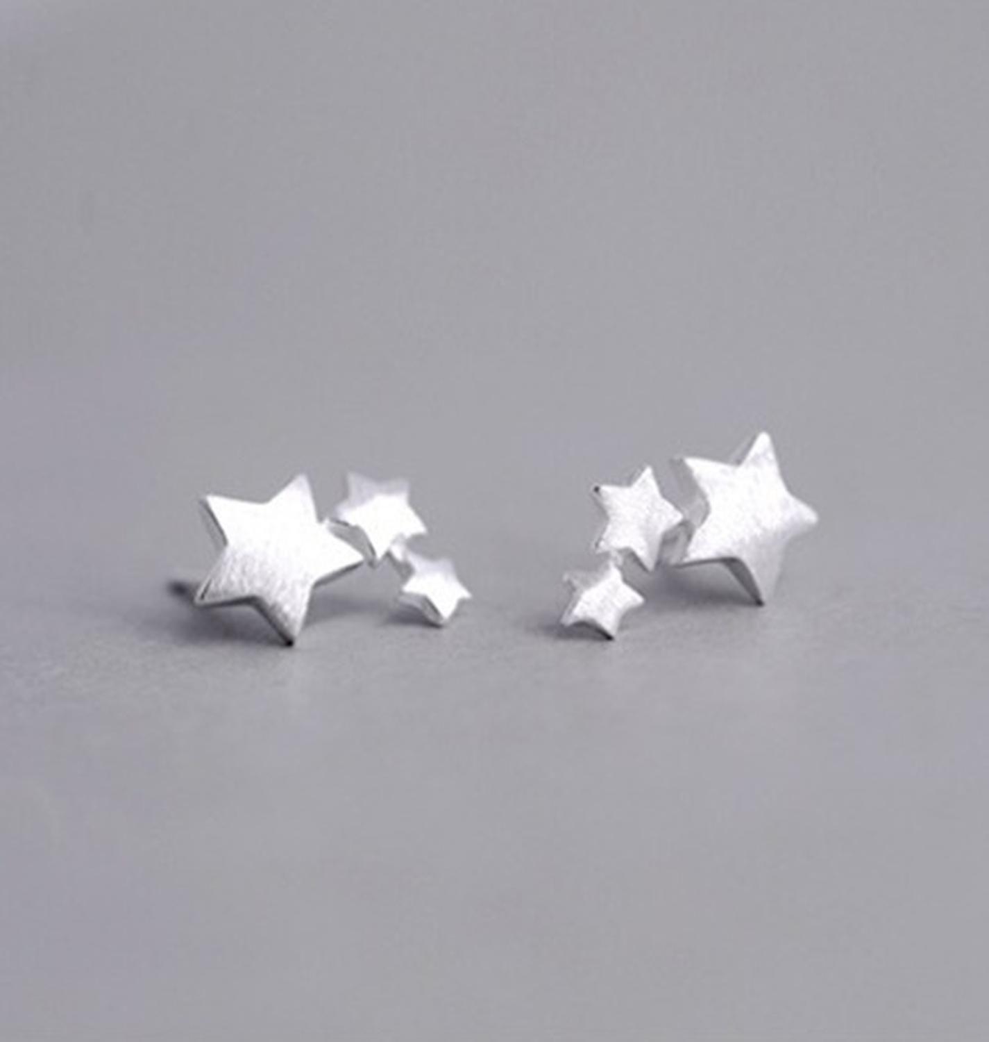 Pendientes Aros Plata 925 Trío Estrellas Antialérgicos Mujer-9