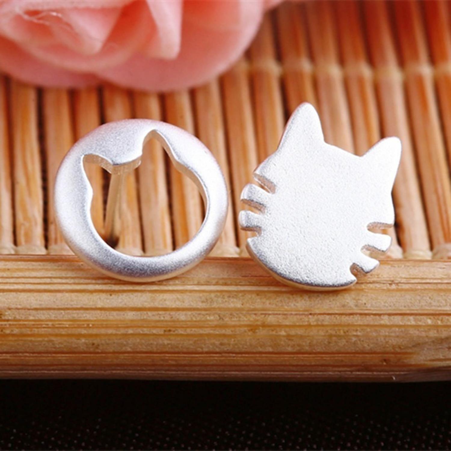 Pendientes Aritos Aros Plata 925 Cabeza De Gato Antialergico-1