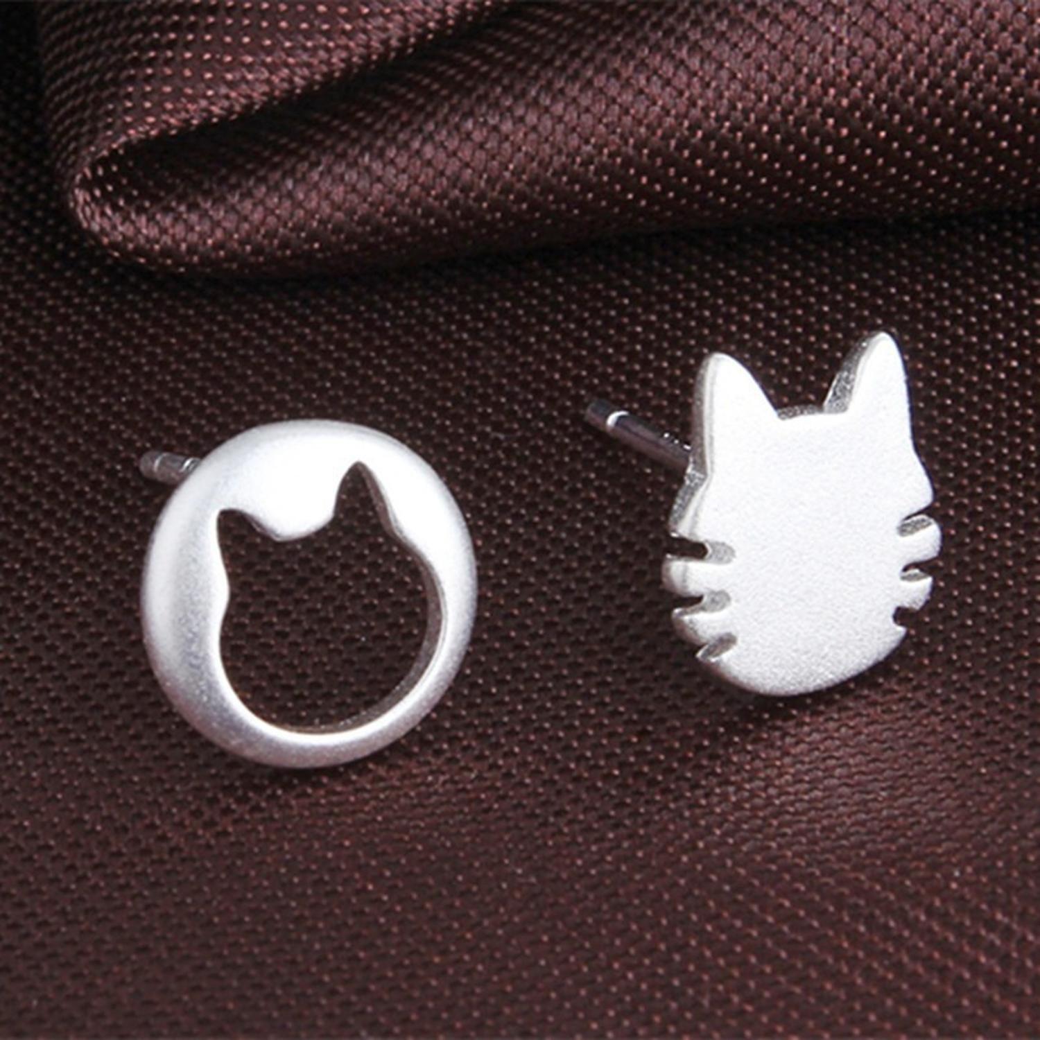 Pendientes Aritos Aros Plata 925 Cabeza De Gato Antialergico-2
