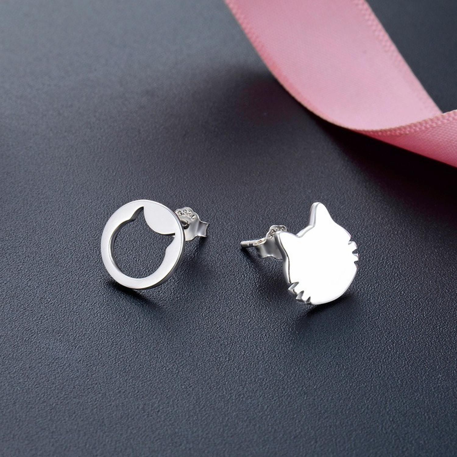 Pendientes Aritos Aros Plata 925 Cabeza De Gato Antialergico-4