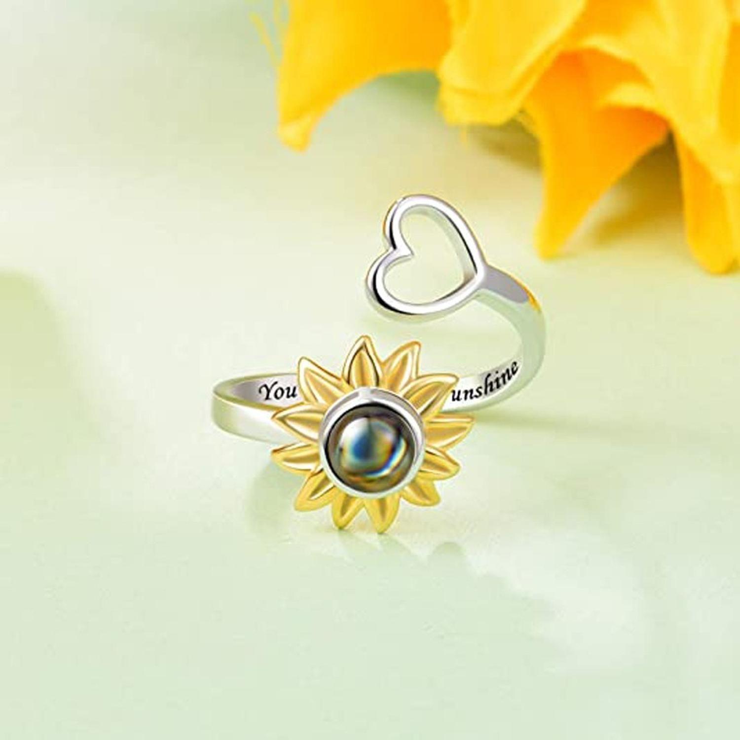Anillo Plata 925 Girasol Corazon Te Amo 100 Idiomas Regalo-3