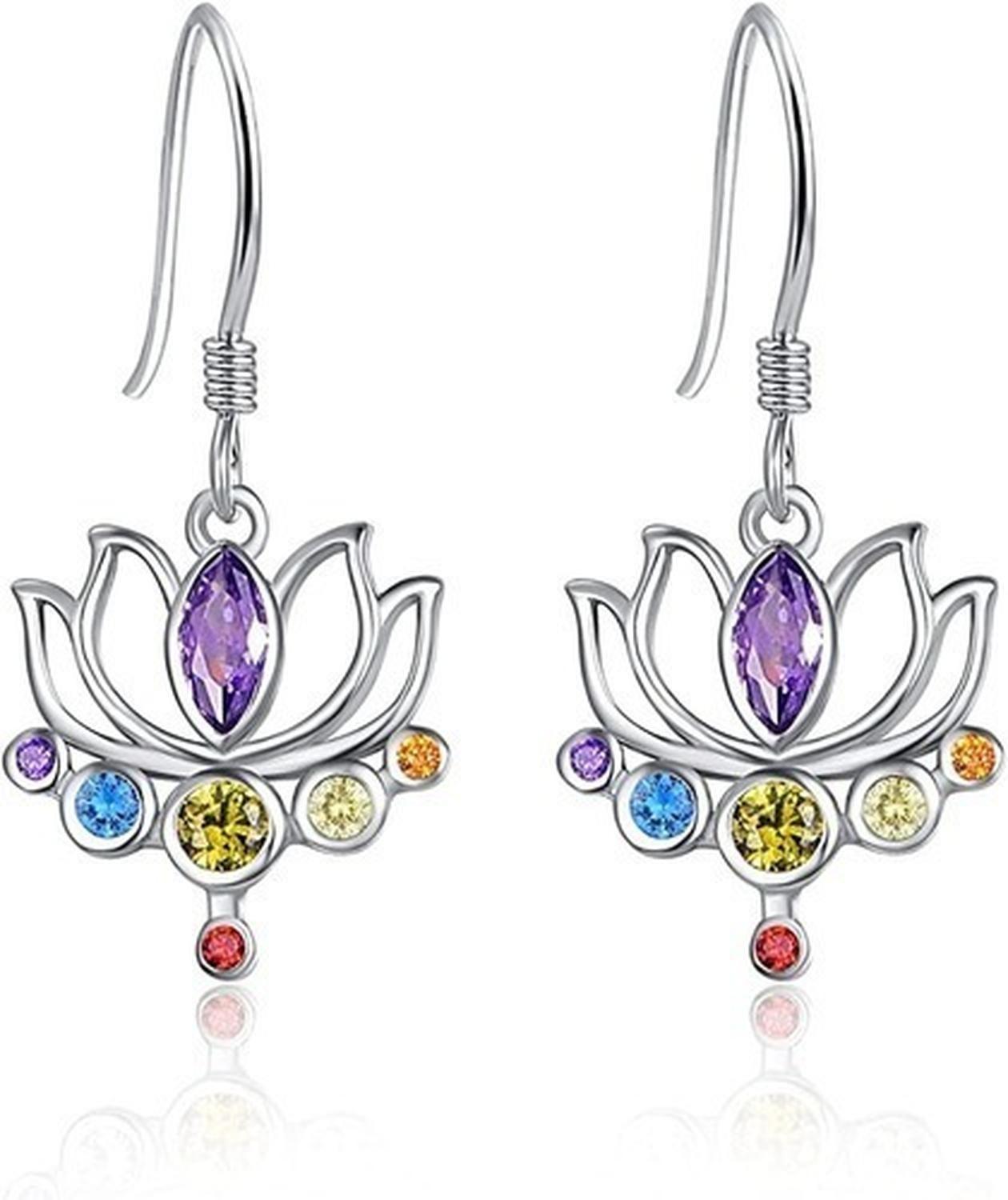 Aros Plata 925 Flor Loto Joyas Mujer Regalo 7 Colores-0