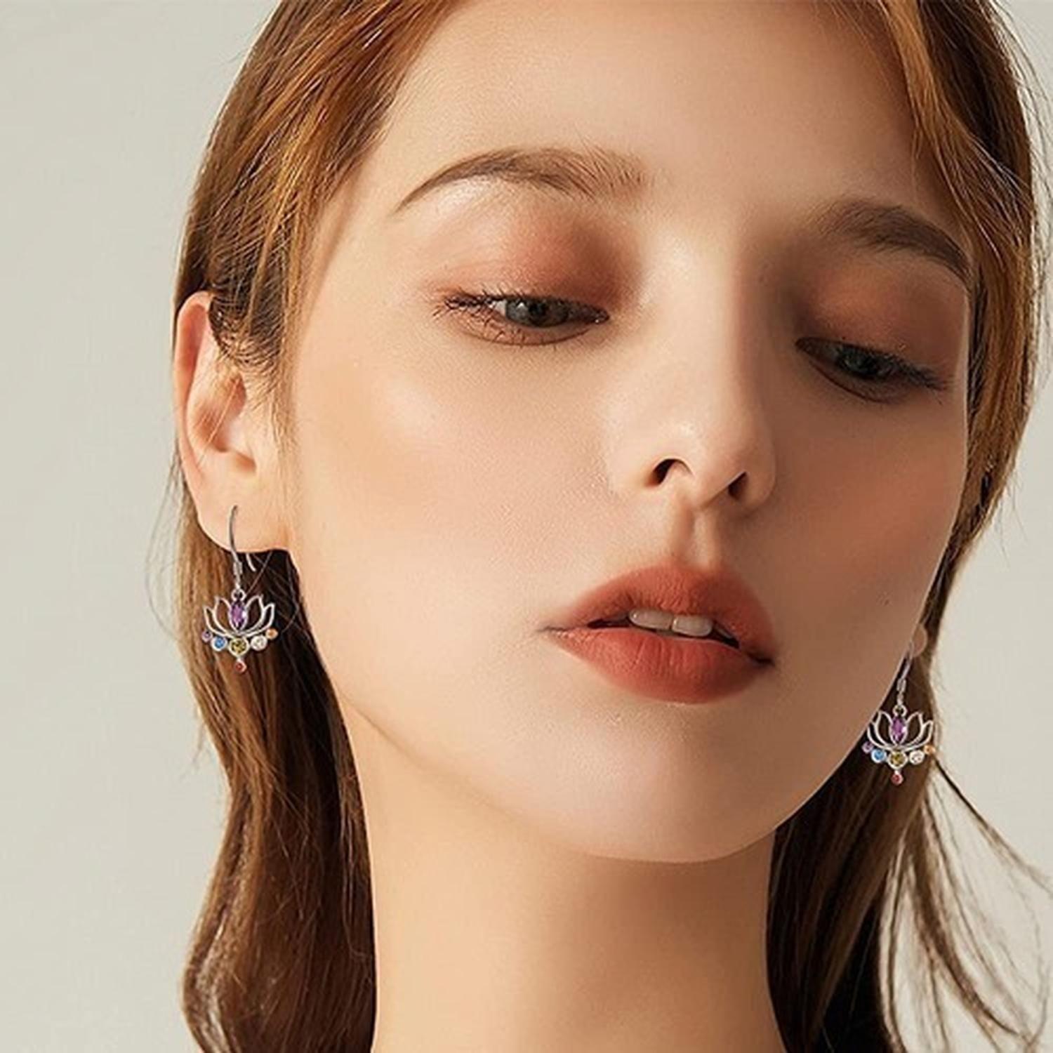 Aros Plata 925 Flor Loto Joyas Mujer Regalo 7 Colores-1