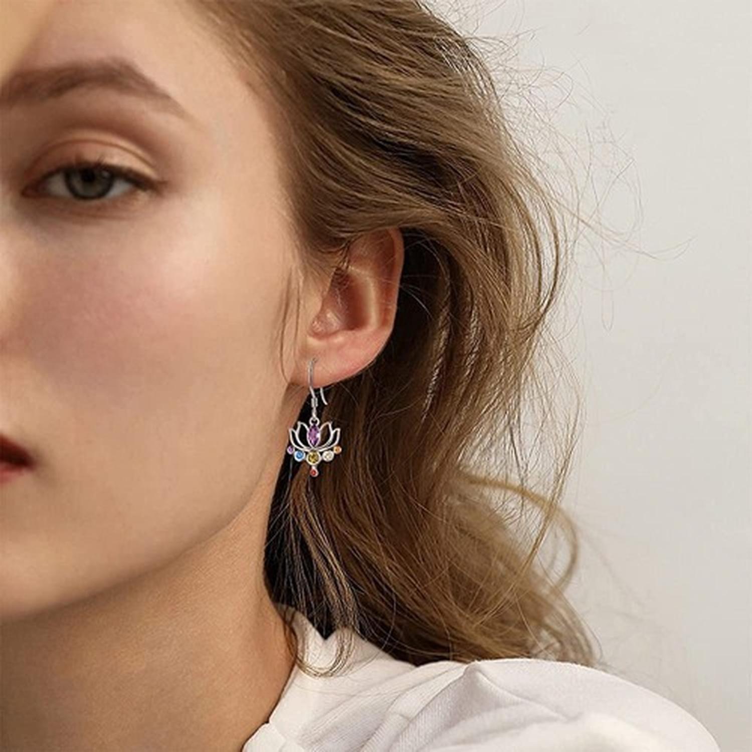 Aros Plata 925 Flor Loto Joyas Mujer Regalo 7 Colores-2