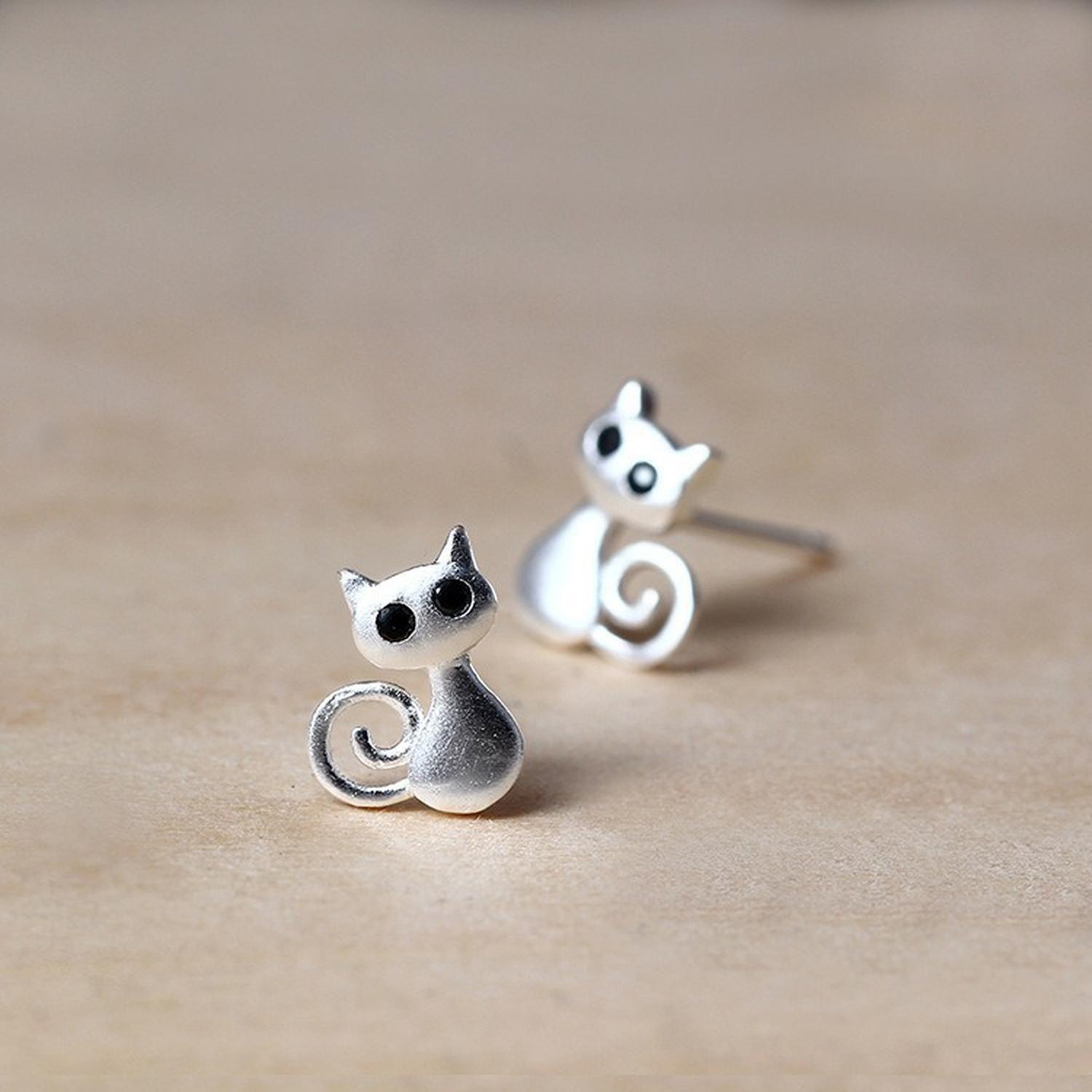 Pendientes Aritos Aros Plata 925 Gatito Sentado Antialergico-3