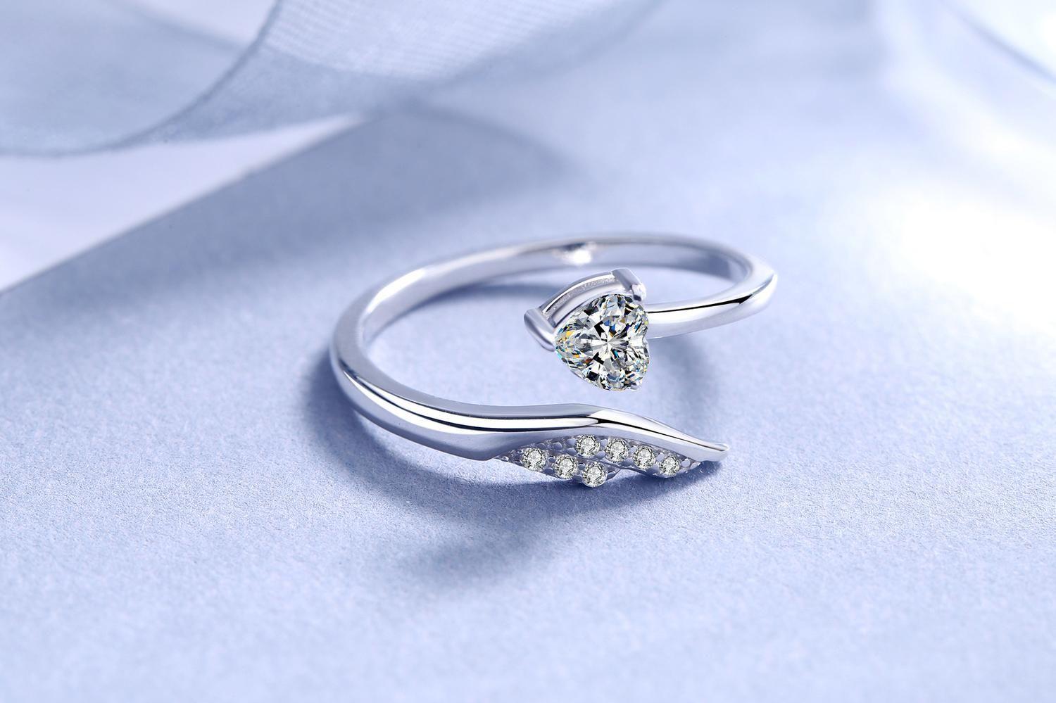 Anillo Plata 925 Ala Ángel Corazón Diseño Ajustable Elegante-3