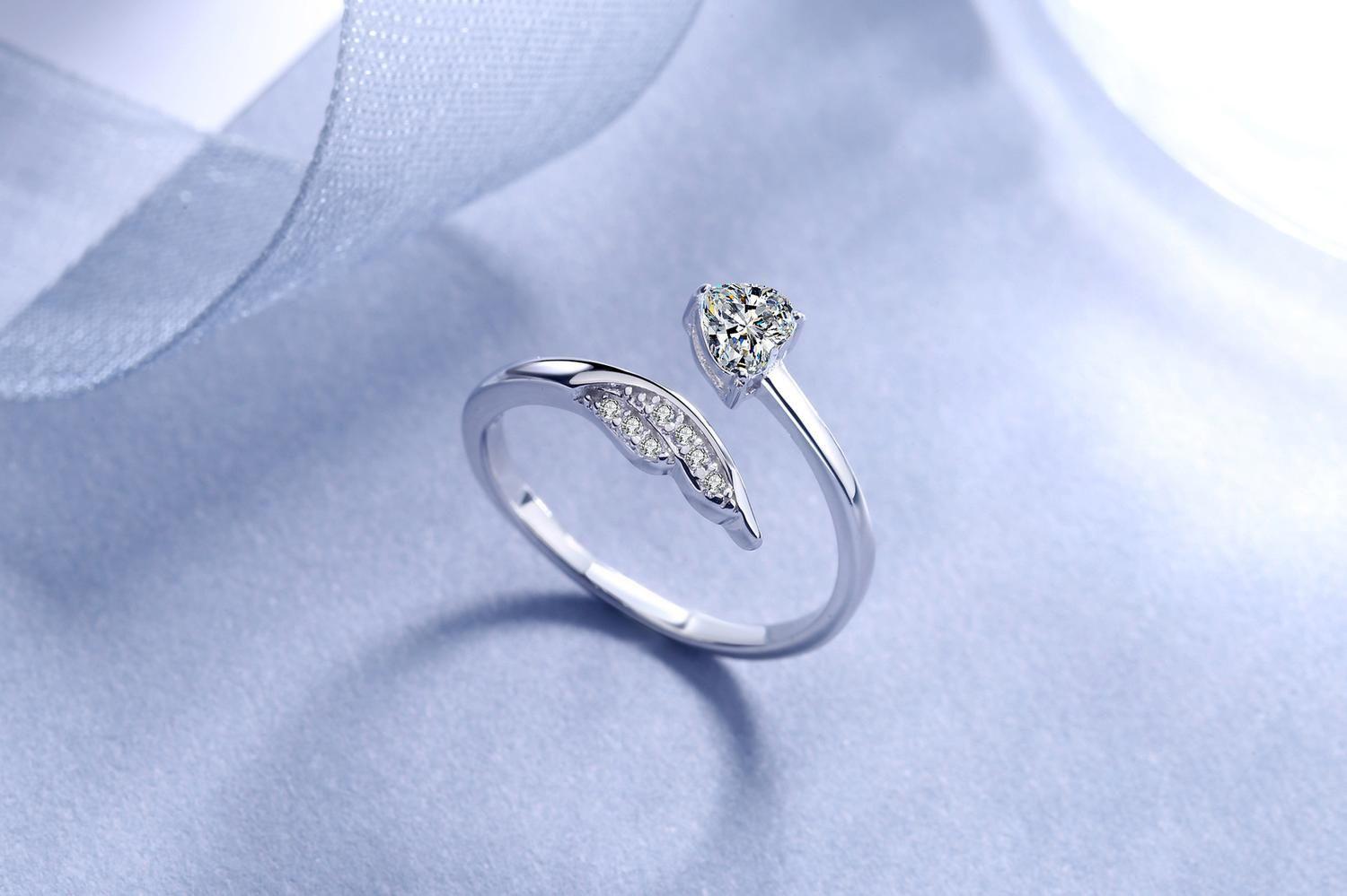 Anillo Plata 925 Ala Ángel Corazón Diseño Ajustable Elegante-4