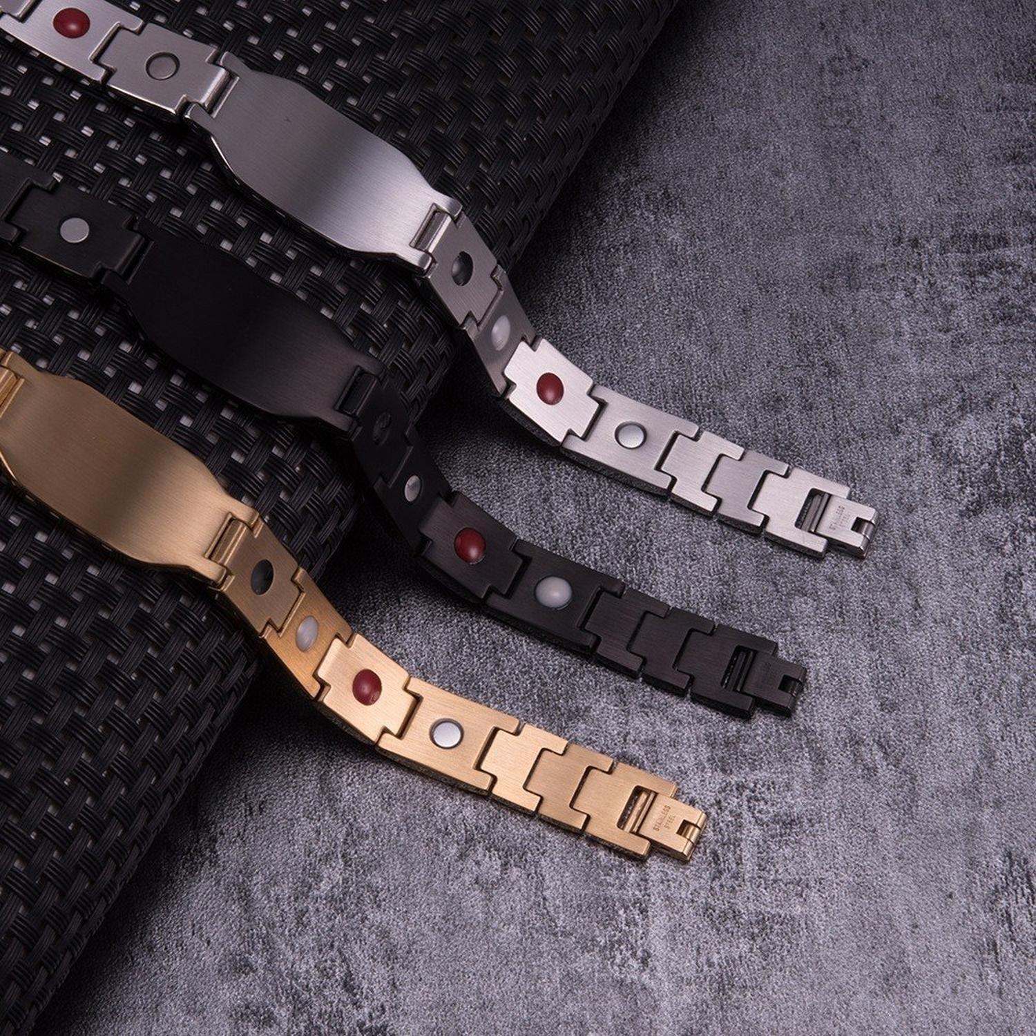 Pulsera Magnetica Acero Titanio Terapia Imanes Black Azul-2