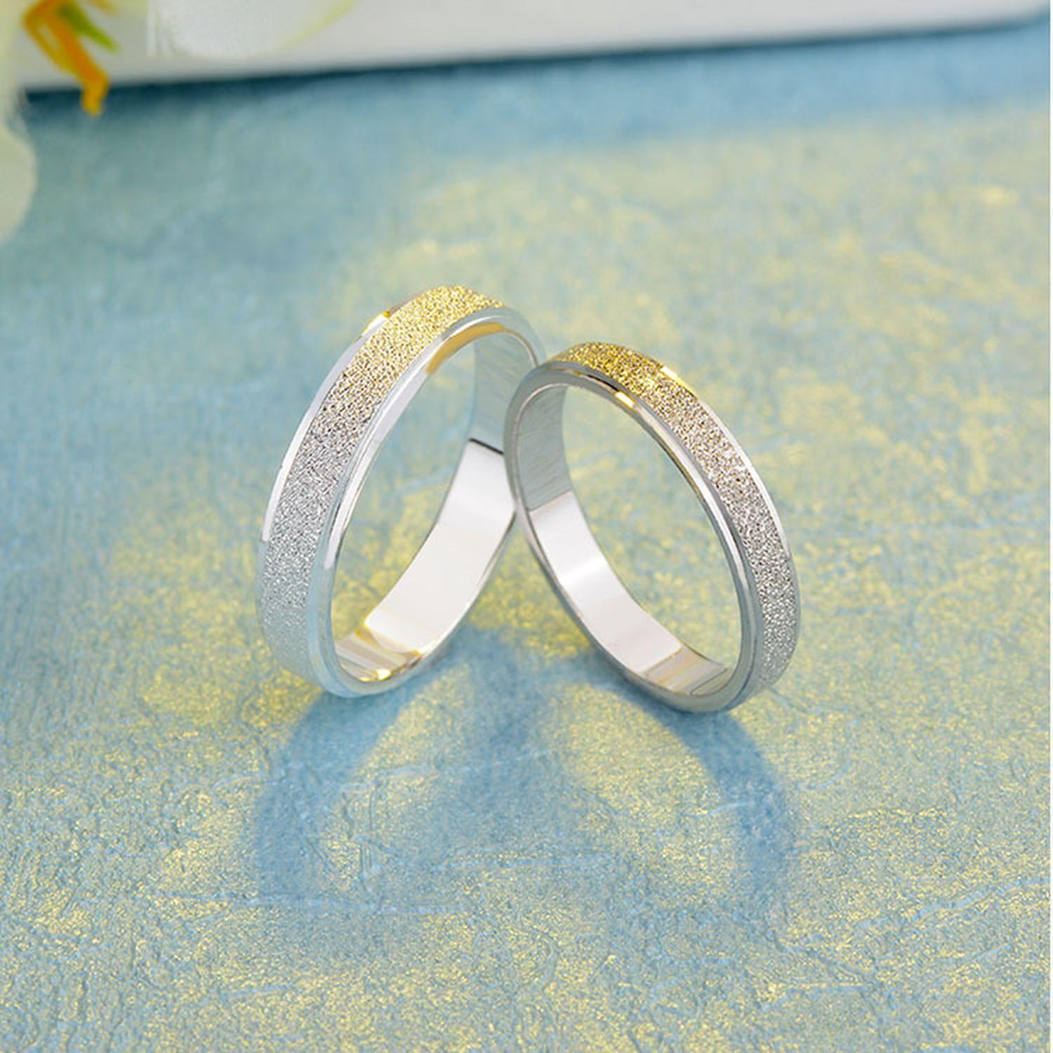 Anillo 925 Parejas Par Esmerilado Compromiso Regalo Joyas-6