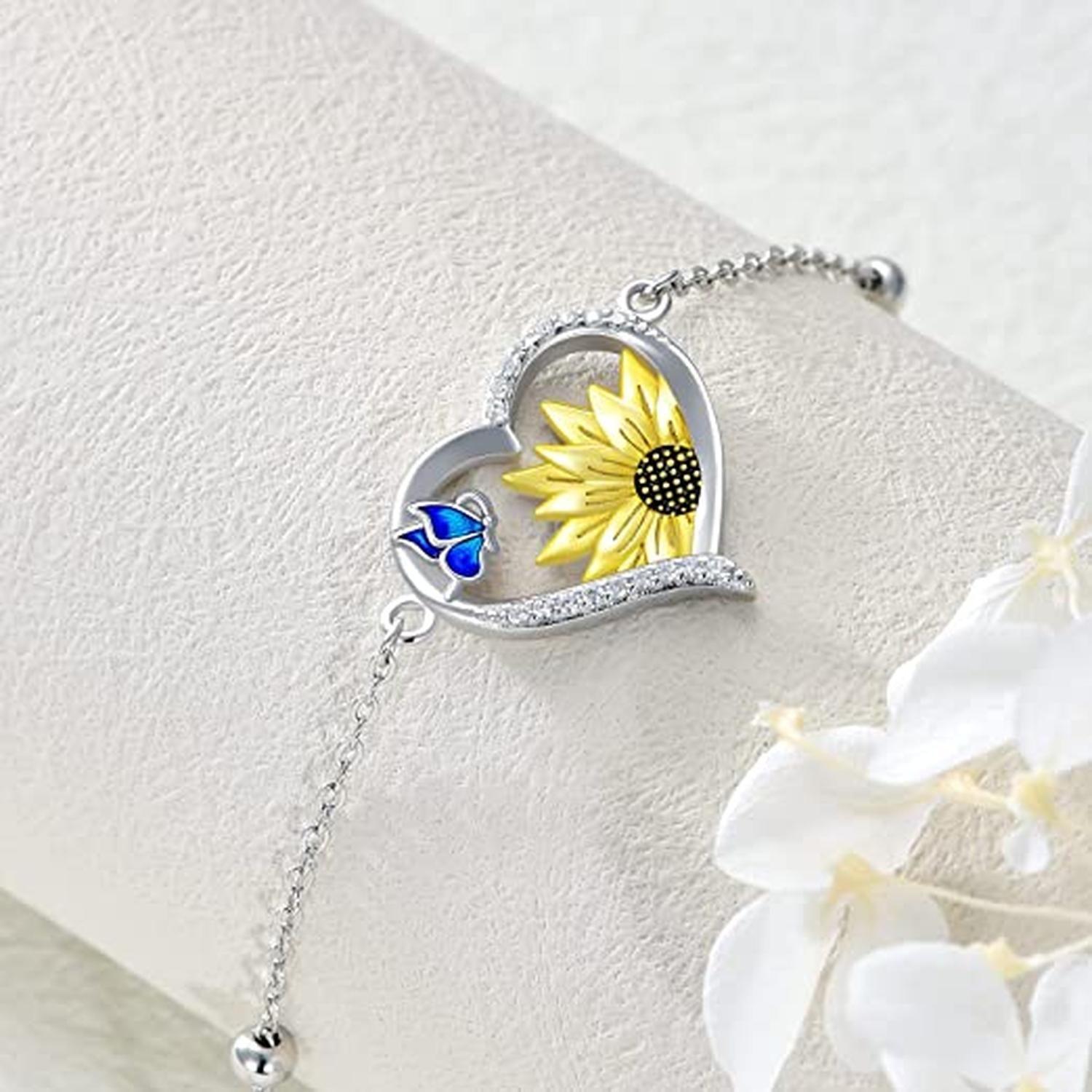 Pulsera Brazalete Plata 925 Girasol Corazon Mariposa Joyas-2