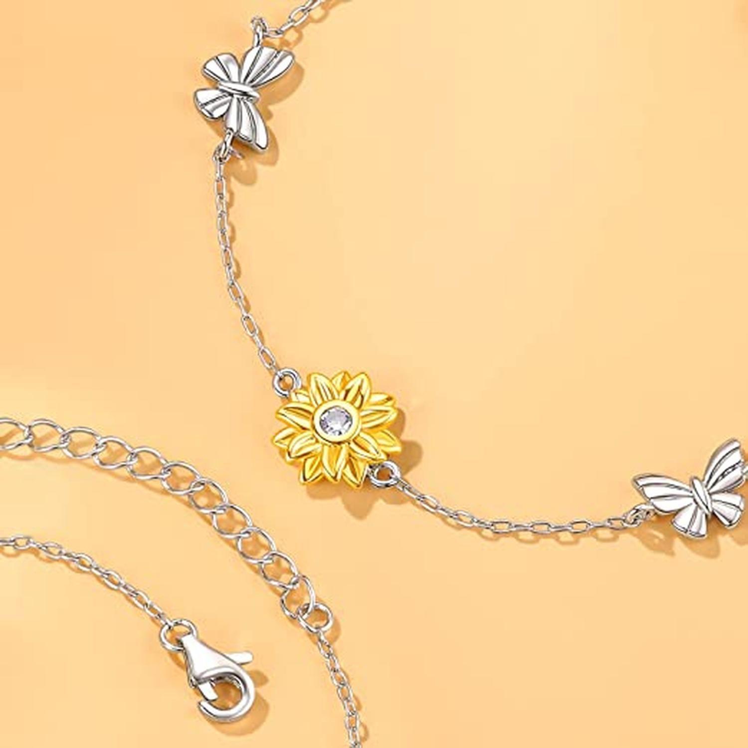 Pulsera Brazalete Plata 925 Girasol Mariposas Regalo Joyas-3