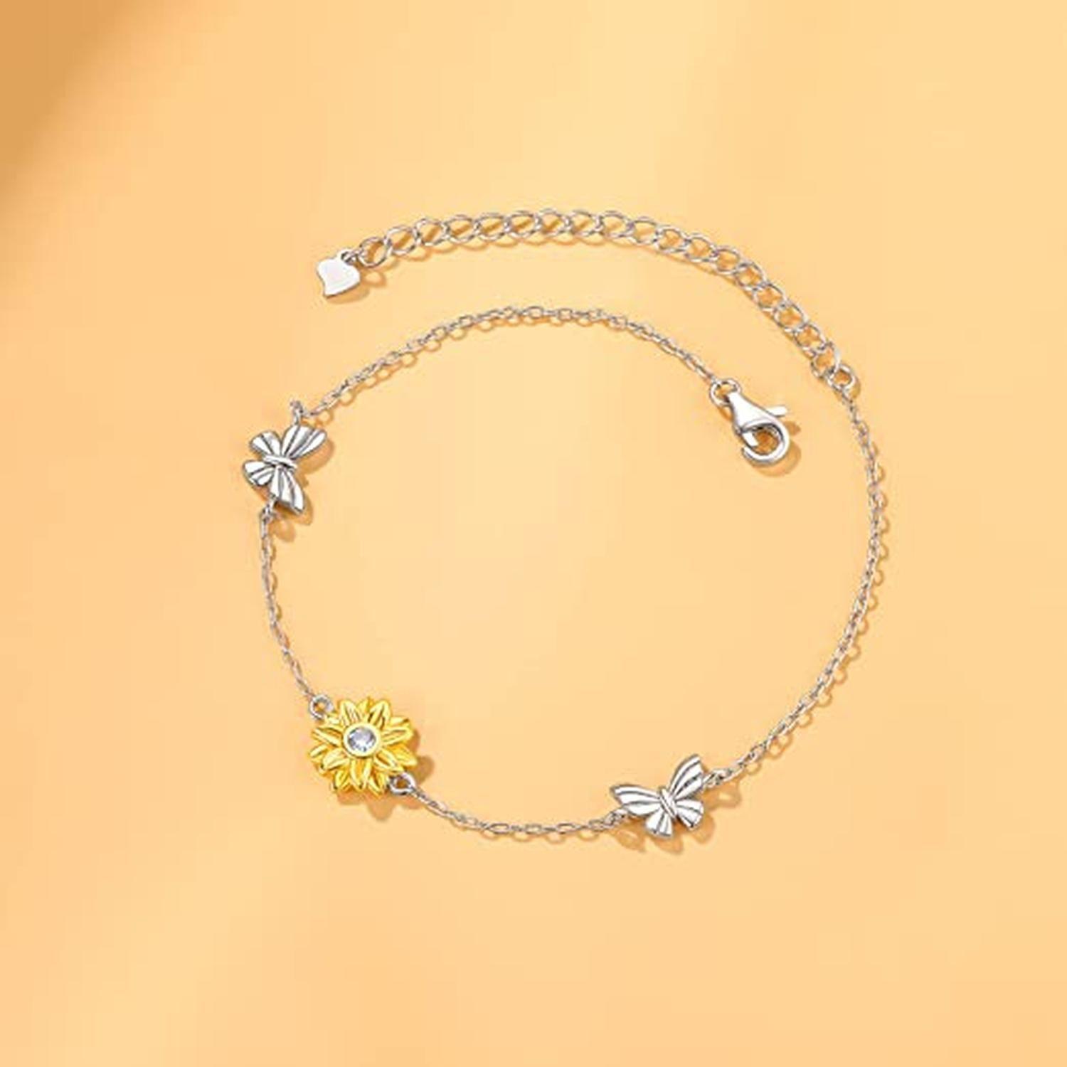 Pulsera Brazalete Plata 925 Girasol Mariposas Regalo Joyas-4
