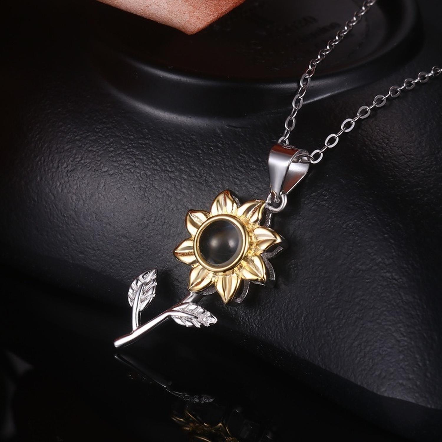 Collar Plata Fina 925 Flor Girasol Te Amo 100 Idiomas Joyas-2