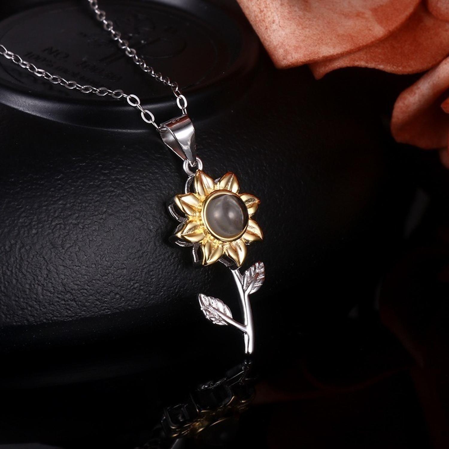 Collar Plata Fina 925 Flor Girasol Te Amo 100 Idiomas Joyas-3