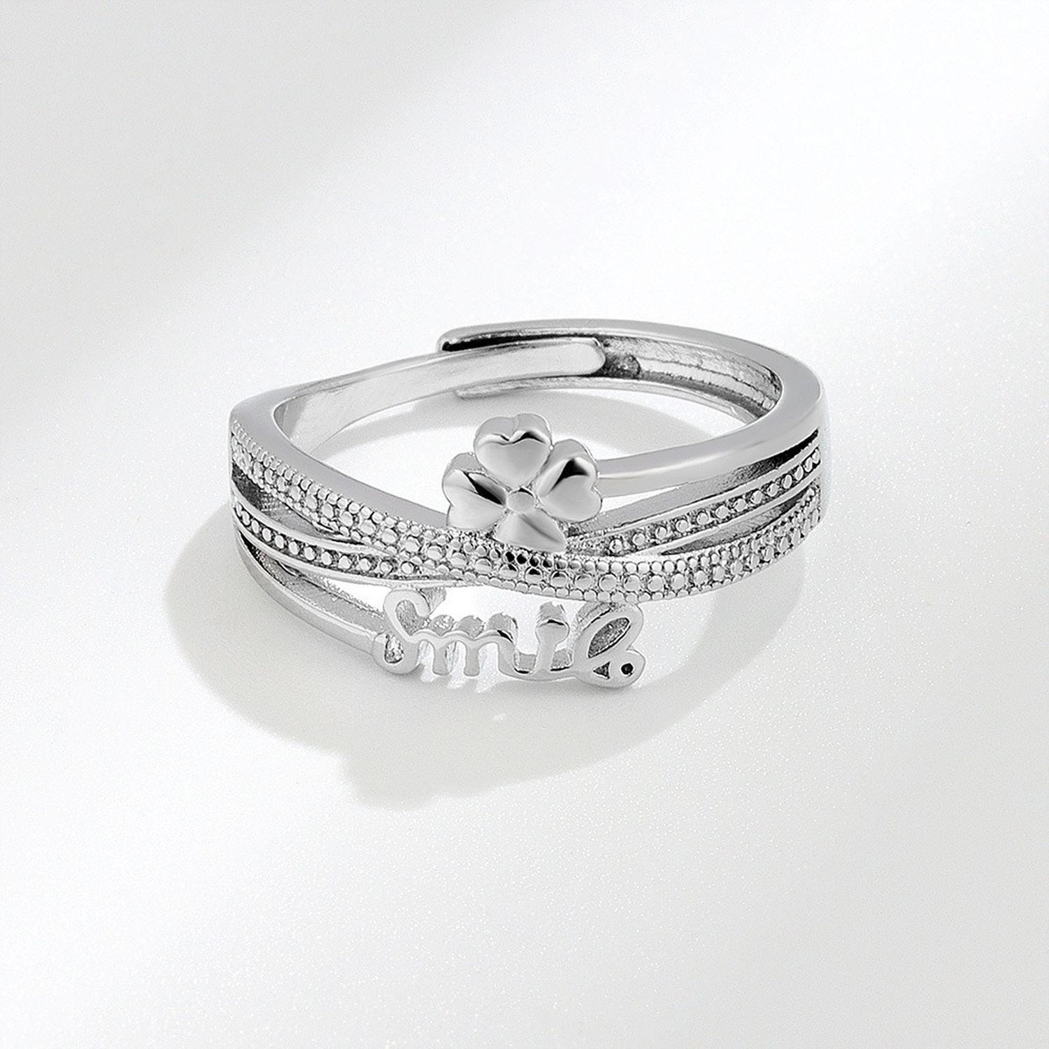 Anillo Enchapado Plata 925 Smile Trebol Ajustable Mujer-2