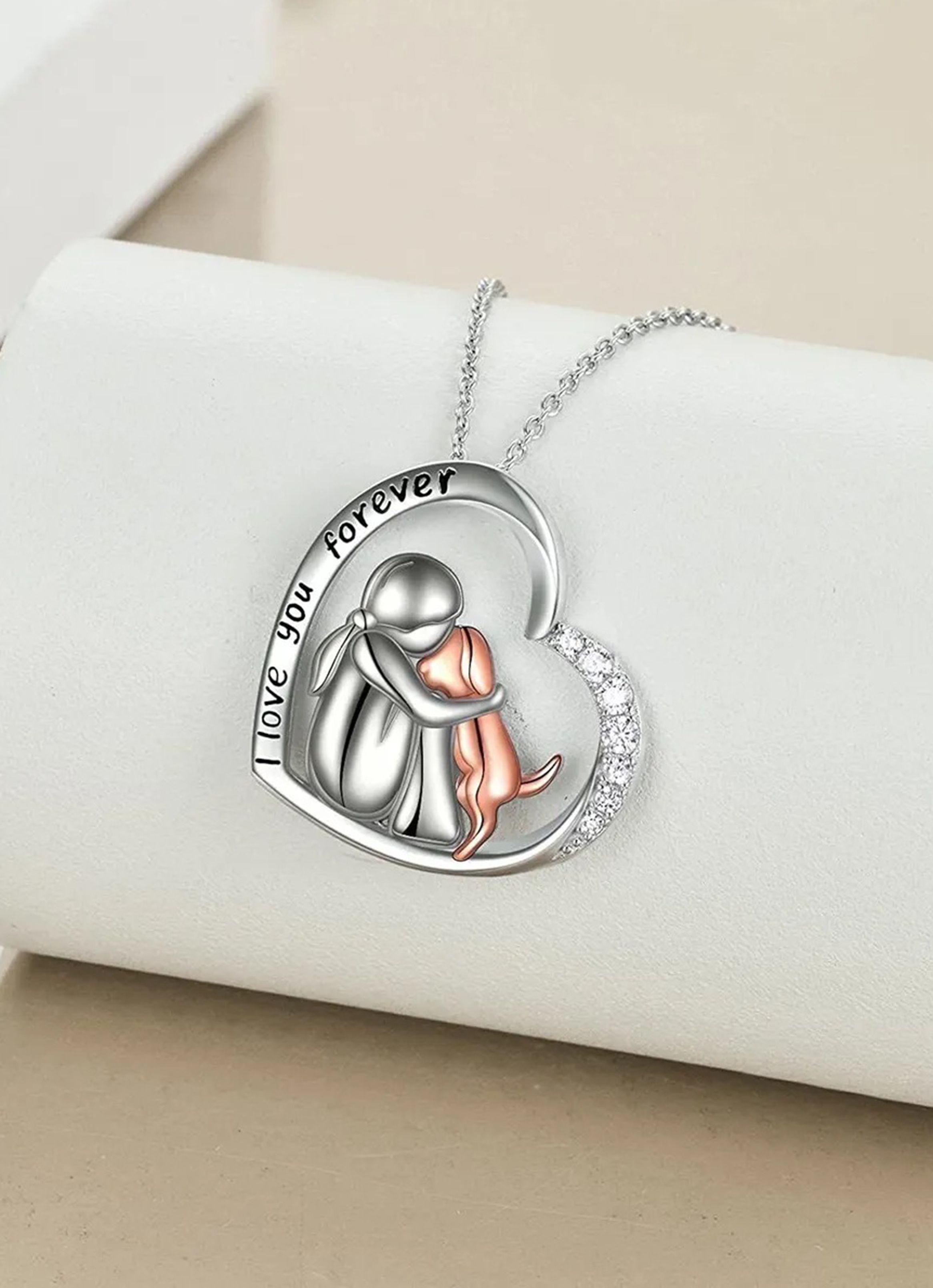 Collar Plata Fina 925 Chica Perro Amigos Te Amo Por Siempre-5