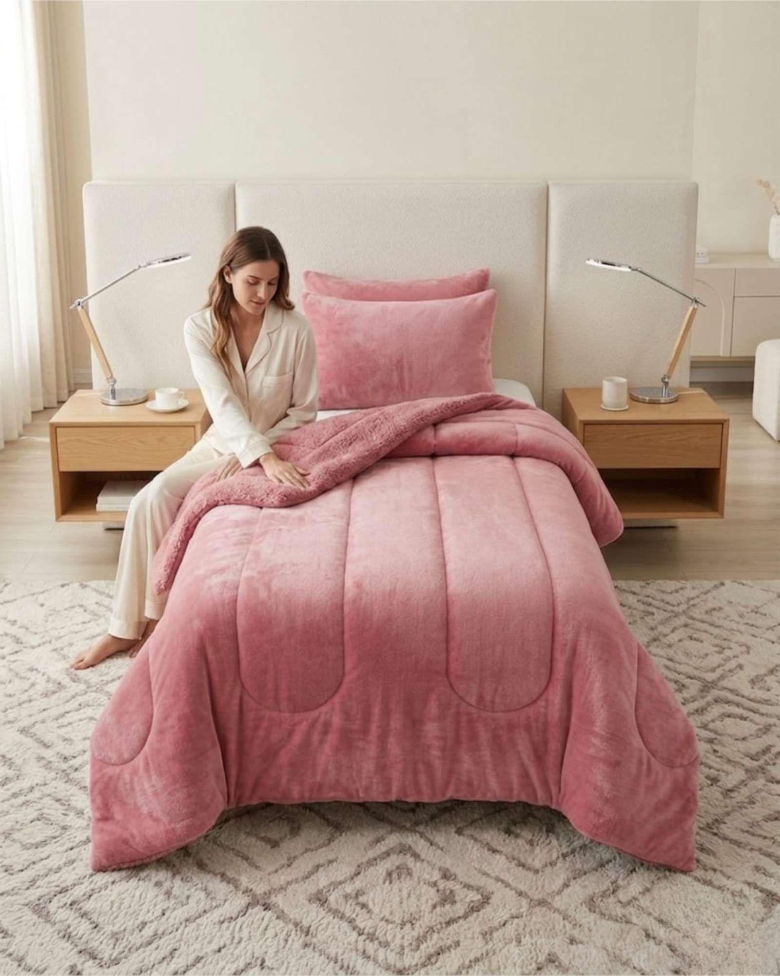 Cubrecama de Plush con Chiporro Diseño Ondas 1,5 plazas rosado-3