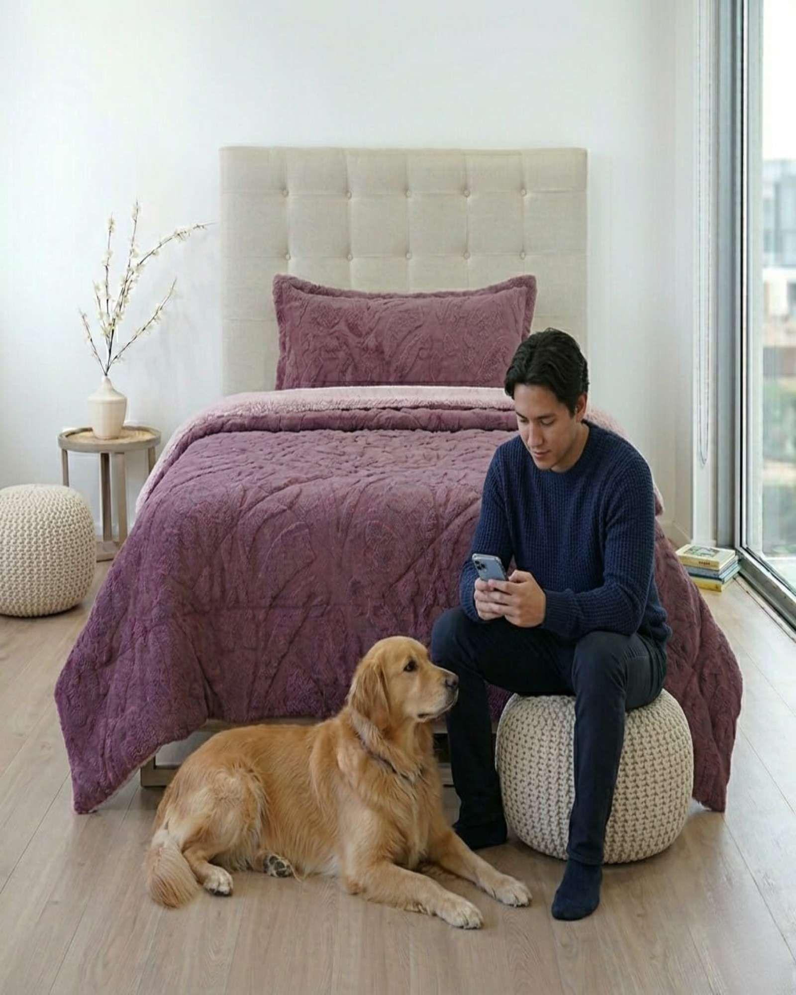 Cubrecama Plaza y Media Sherpa Jacquard Deluxe 4-3