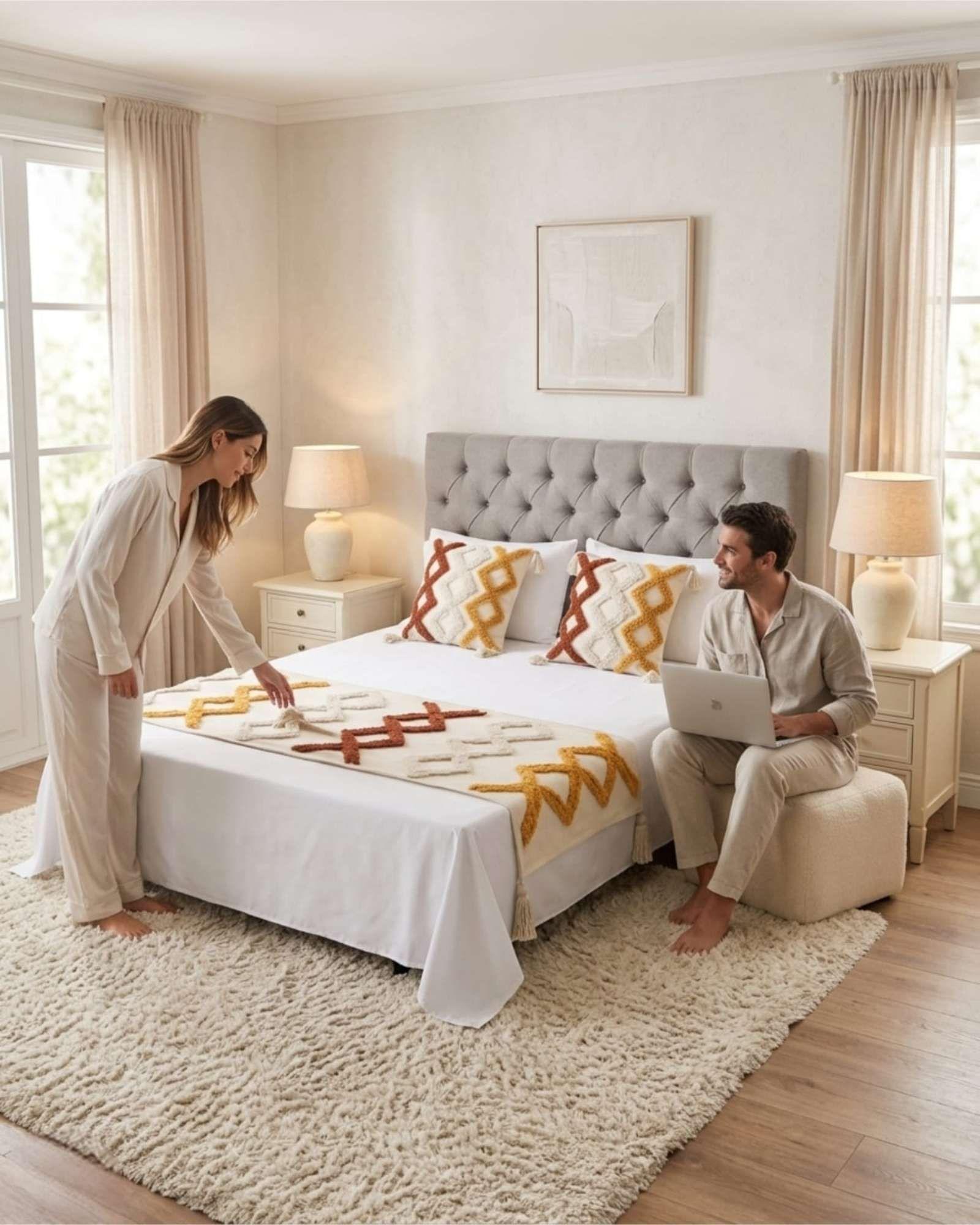 Piecera De Cama Boho Con Dos Fundas Cojin Bordado PF7-0